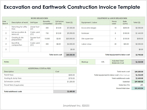 Excavation and Earthwork Construction Invoice Template