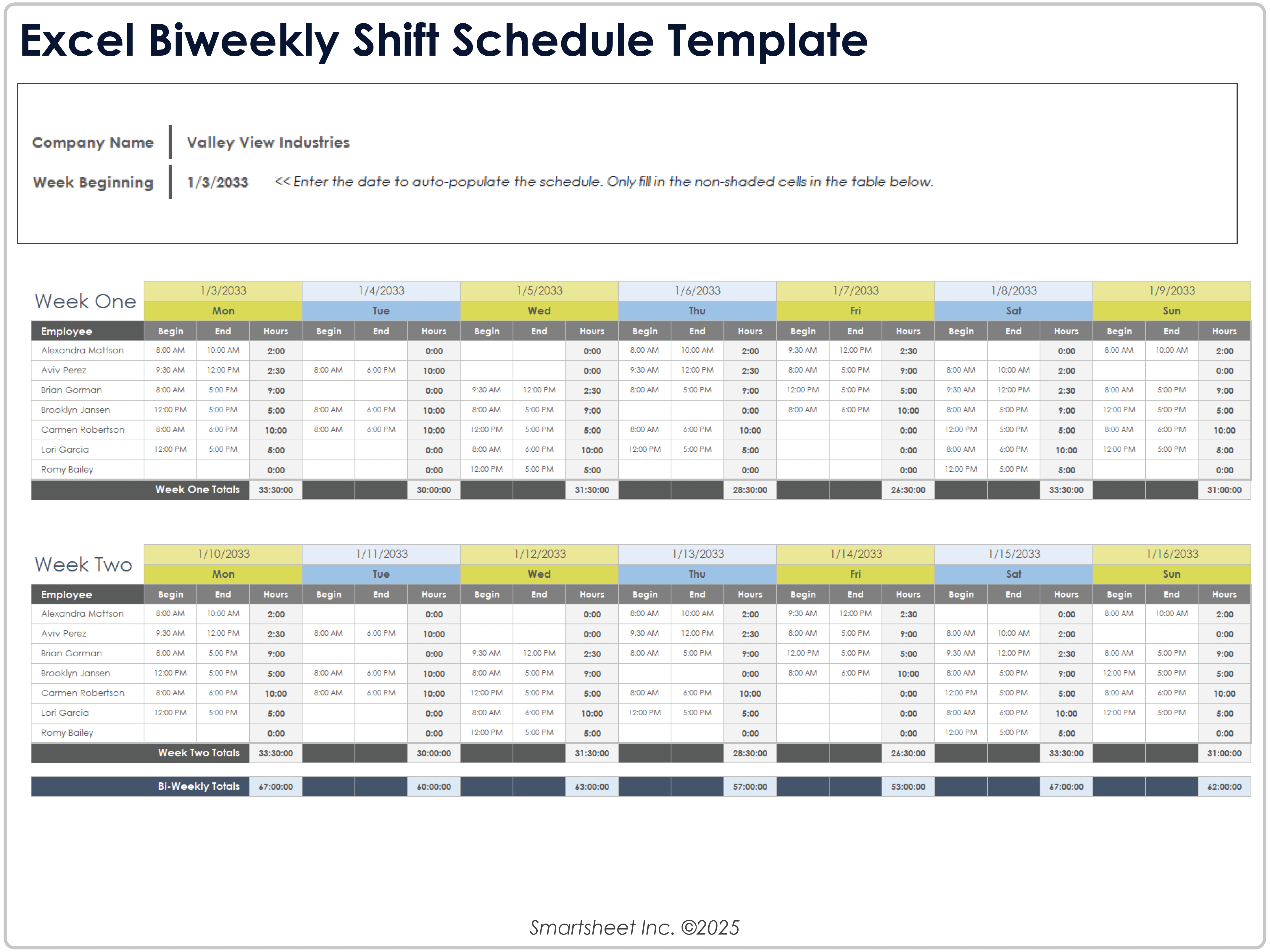Excel Biweekly Shift Schedule Template Example