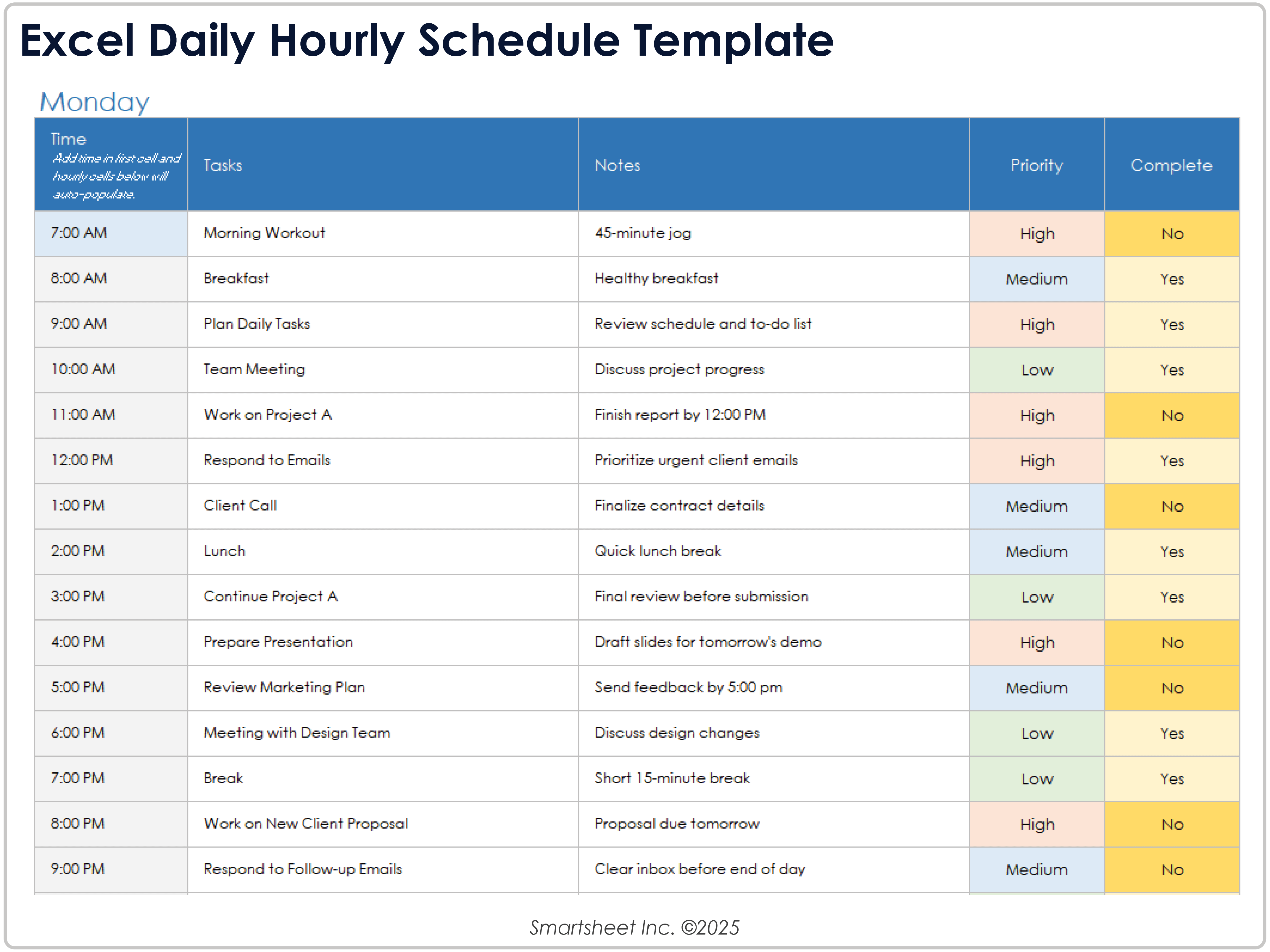 Excel Daily Hourly Schedule Template