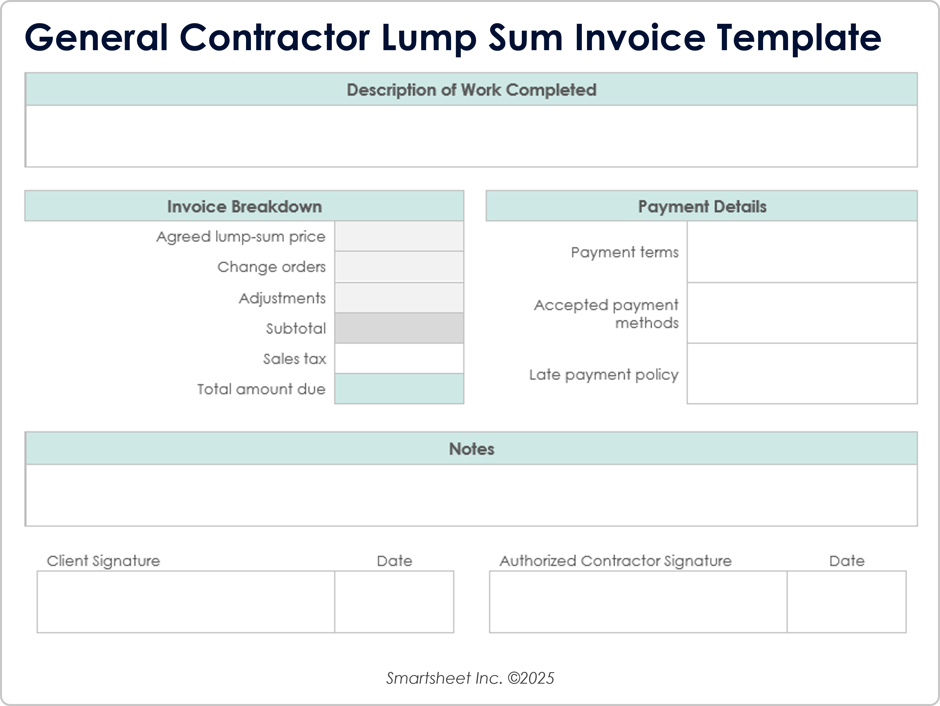 General Contractor Lump Sum Invoice Template