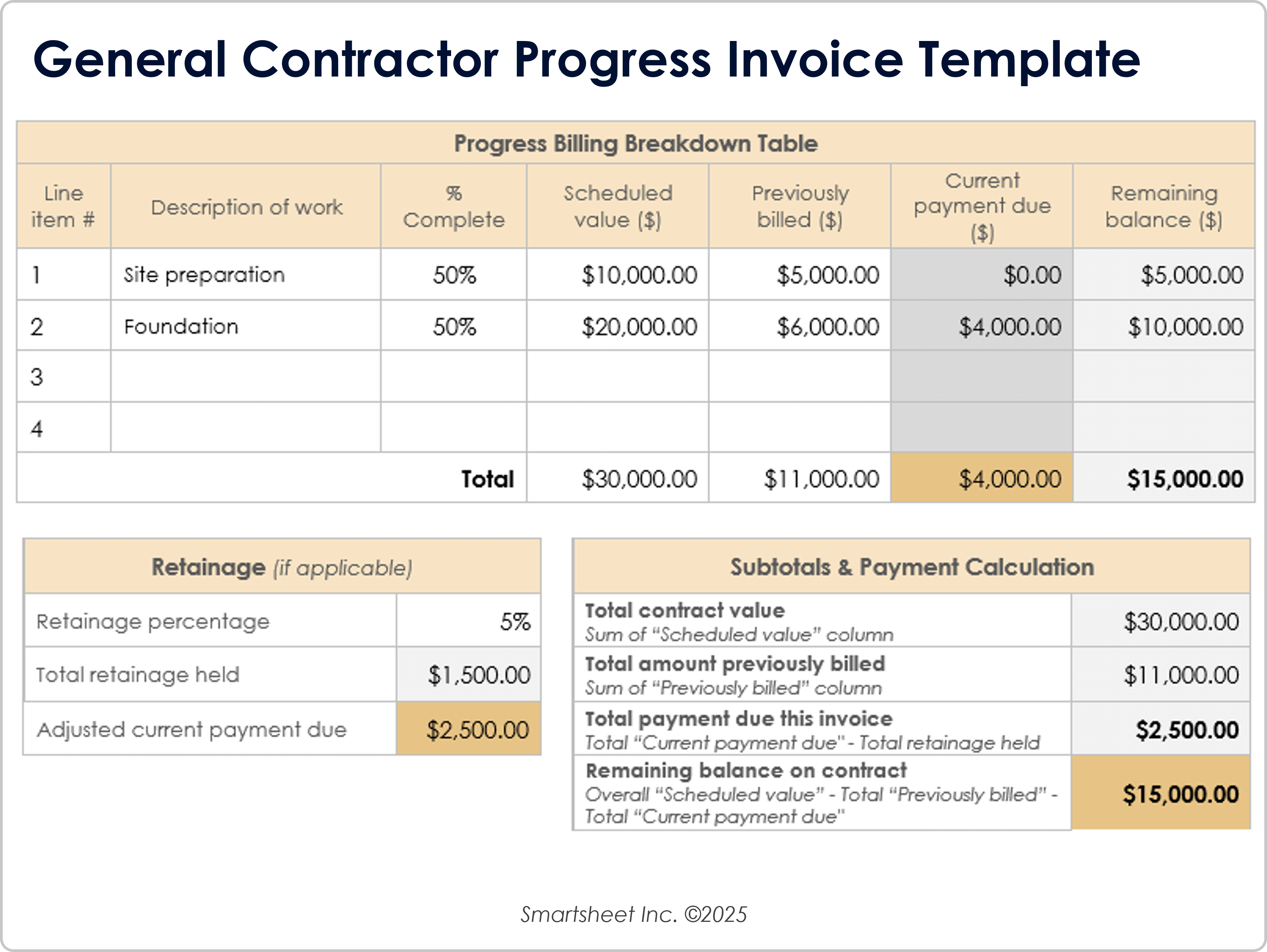General Contractor Progress Invoice Template