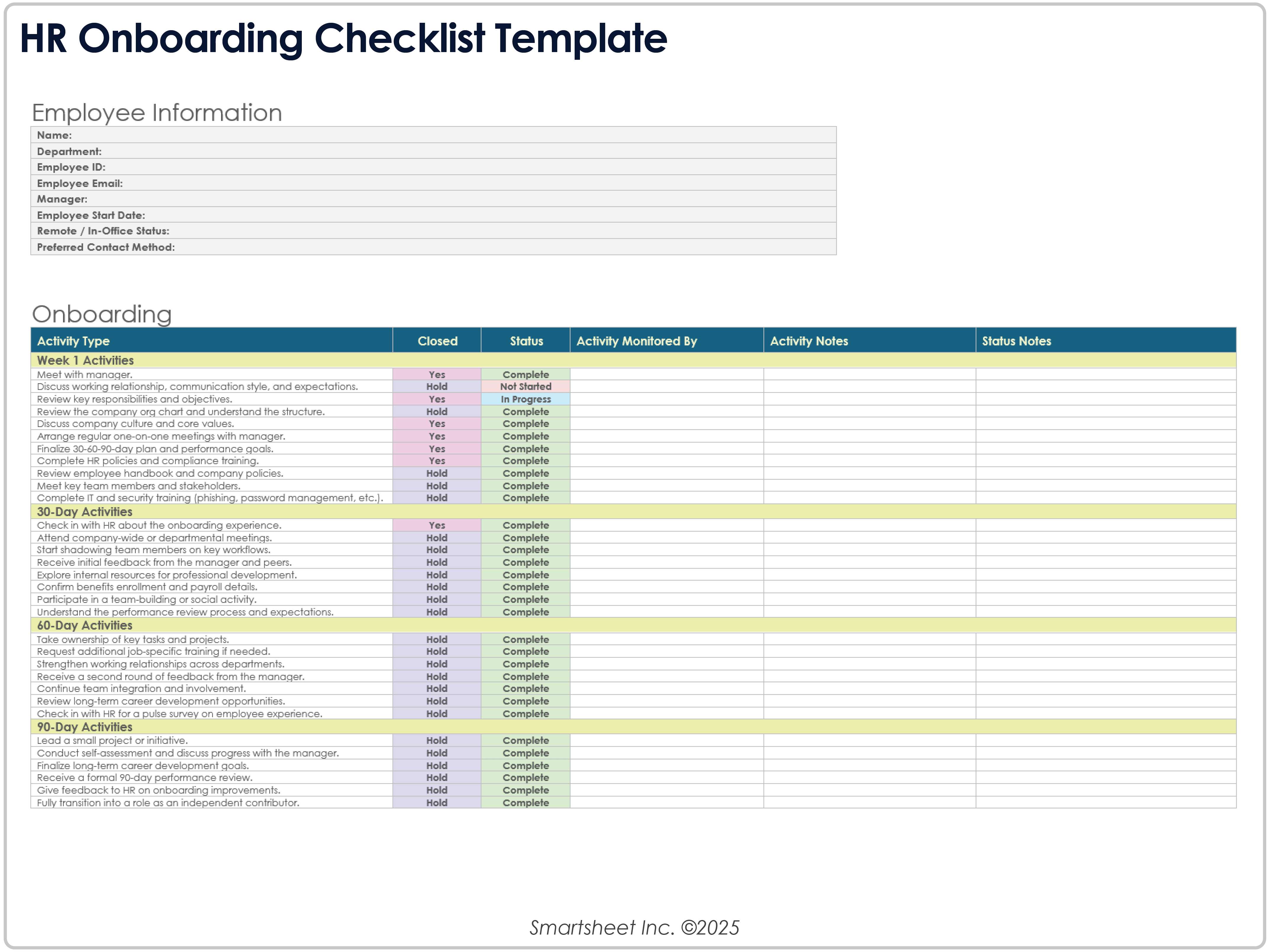 HR Onboarding Checklist 8779 Template