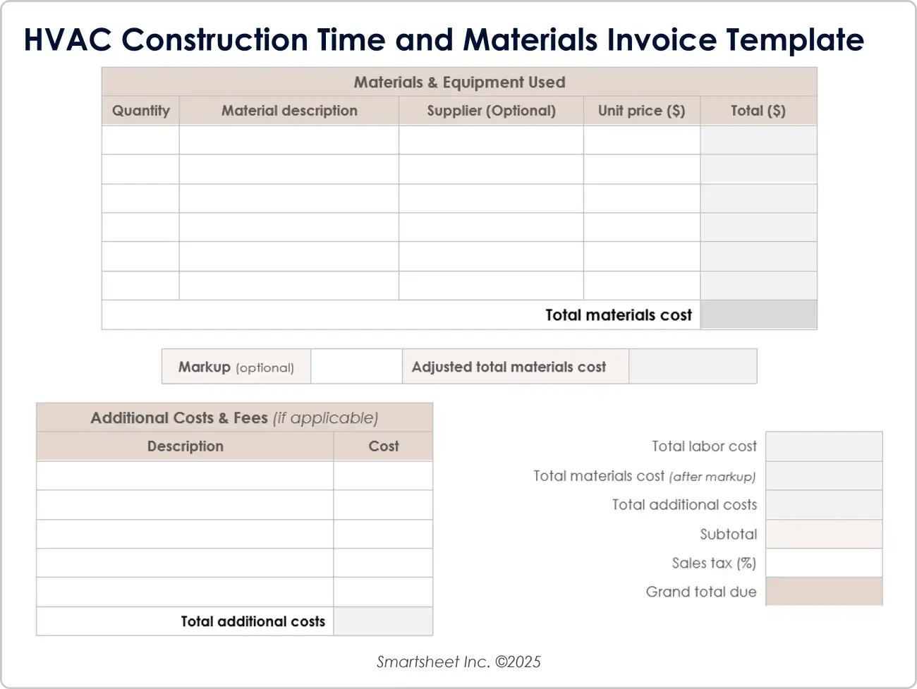 HVAC Construction Time and Materials Invoice Template
