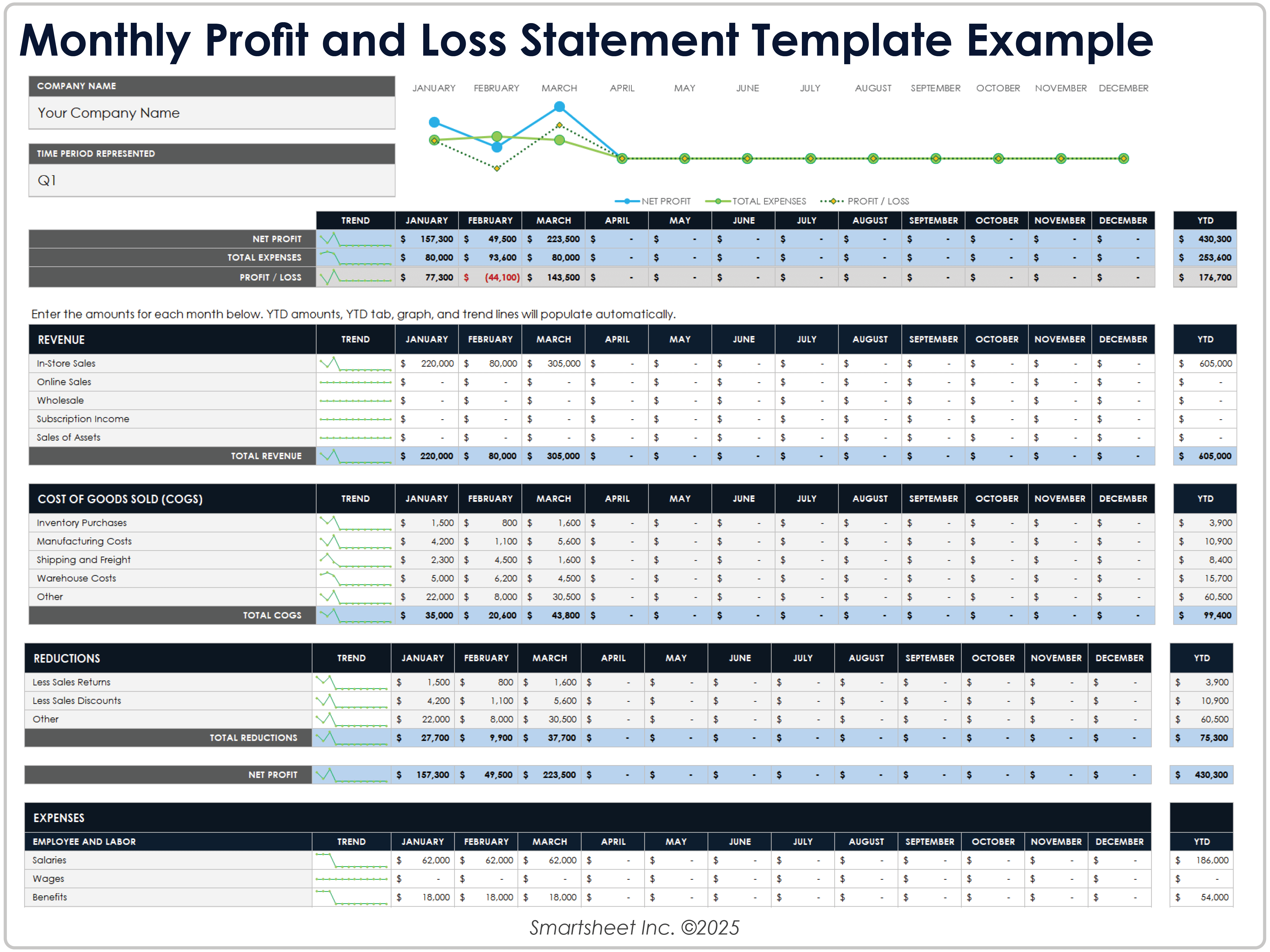 Monthly Profit and Loss Statement Template Example