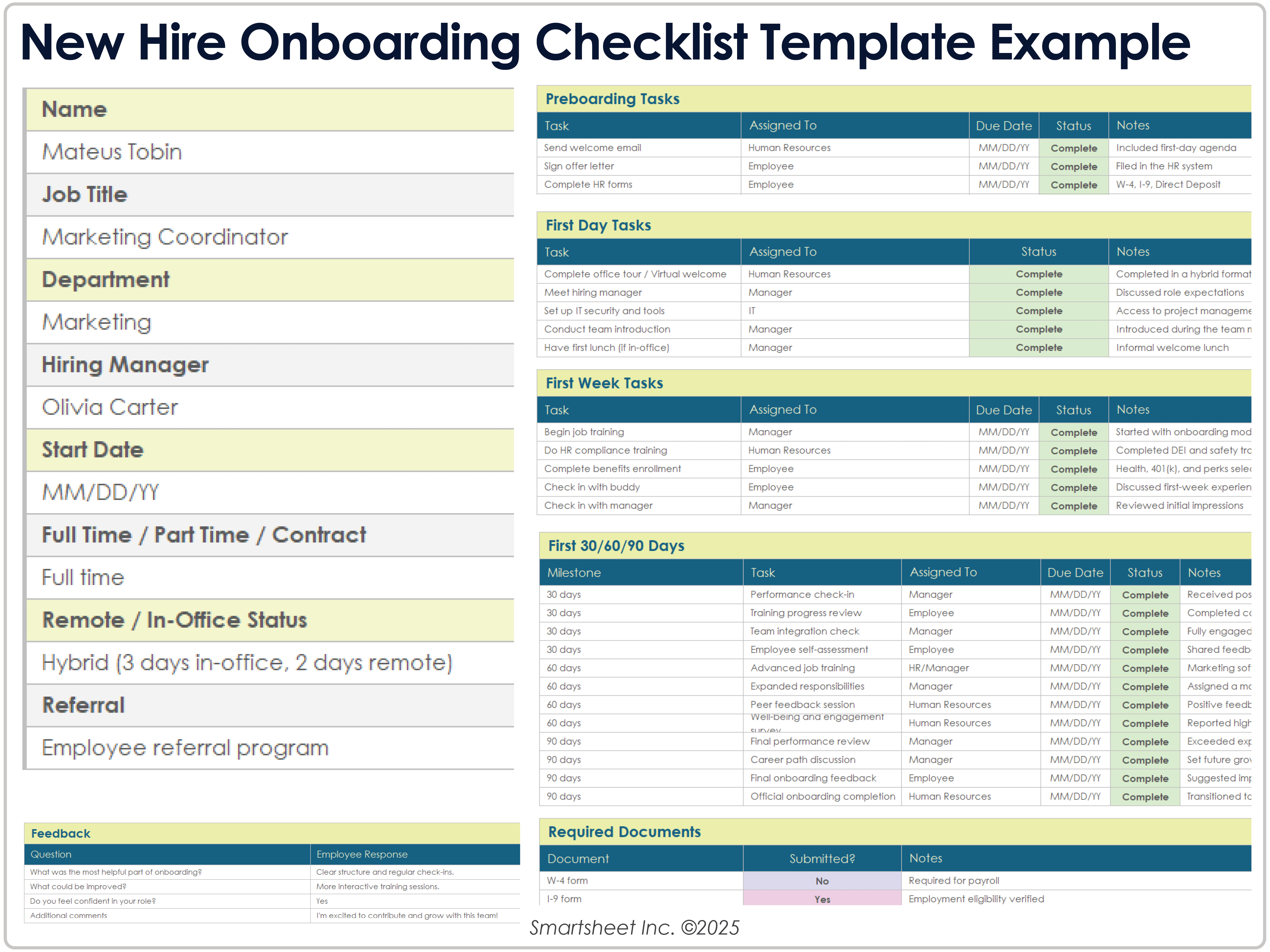 New Hire Onboarding Checklist Template 8779 Example