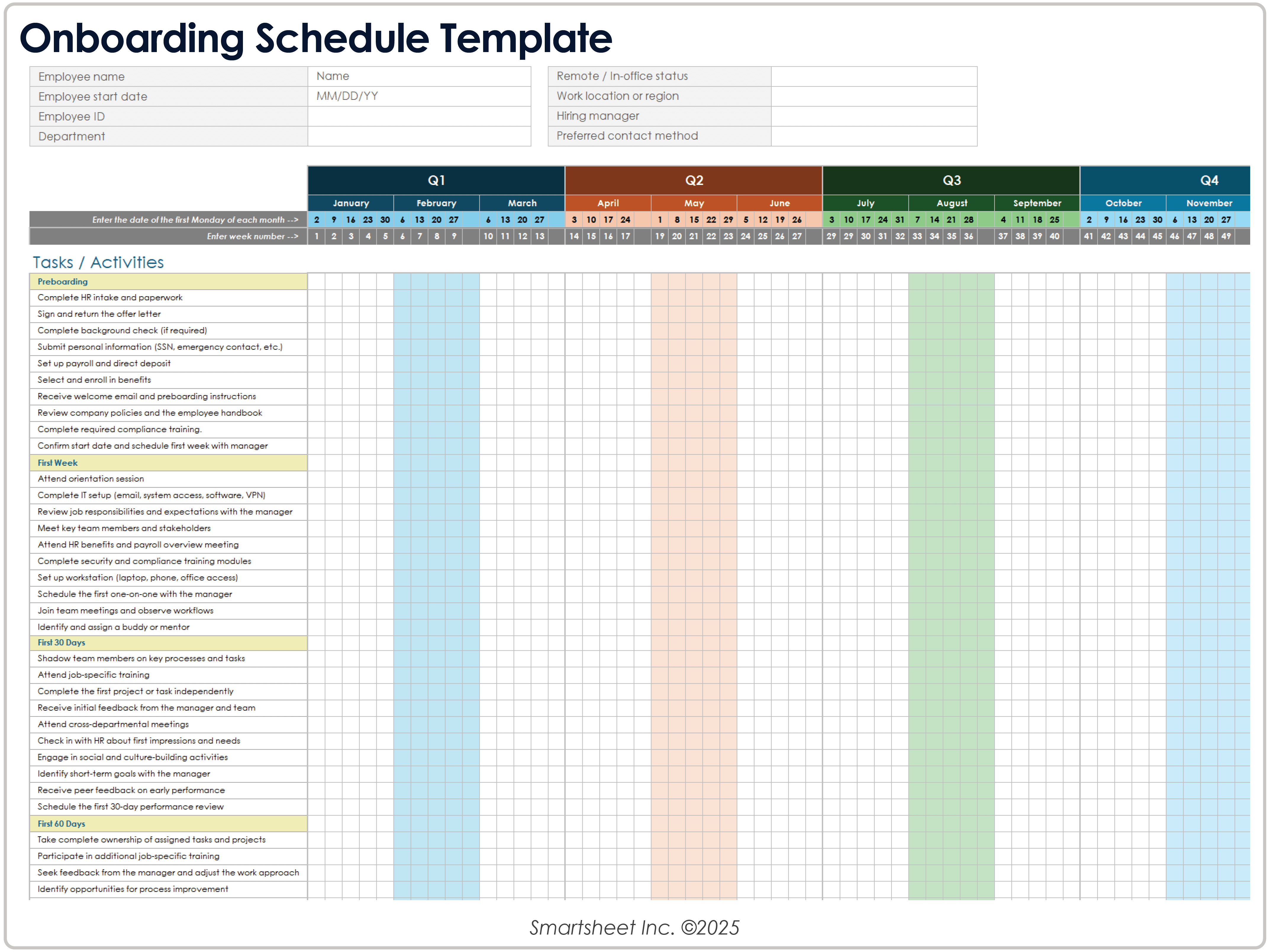 Onboarding Schedule 8779 Template