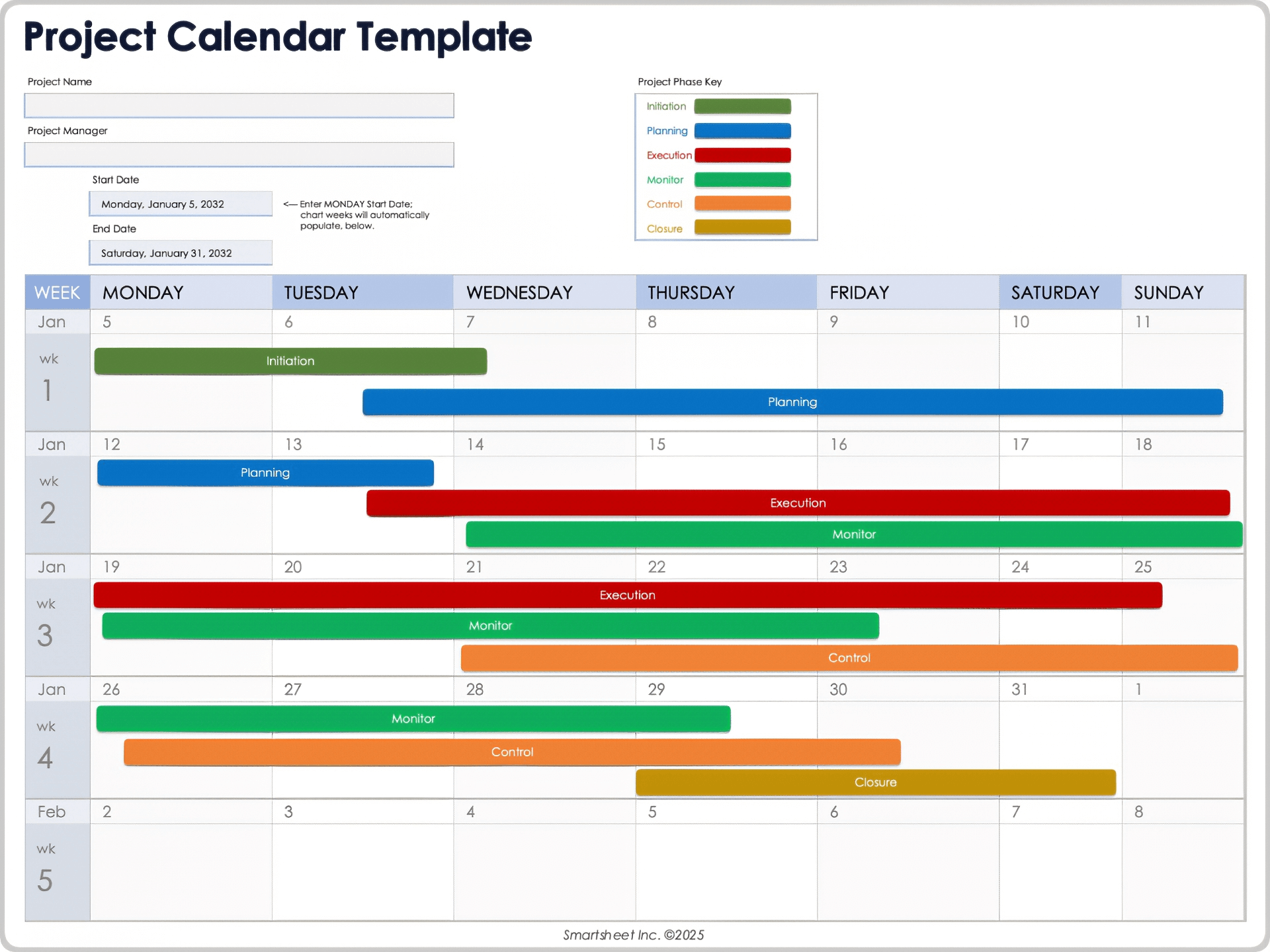 Project Calendar Template