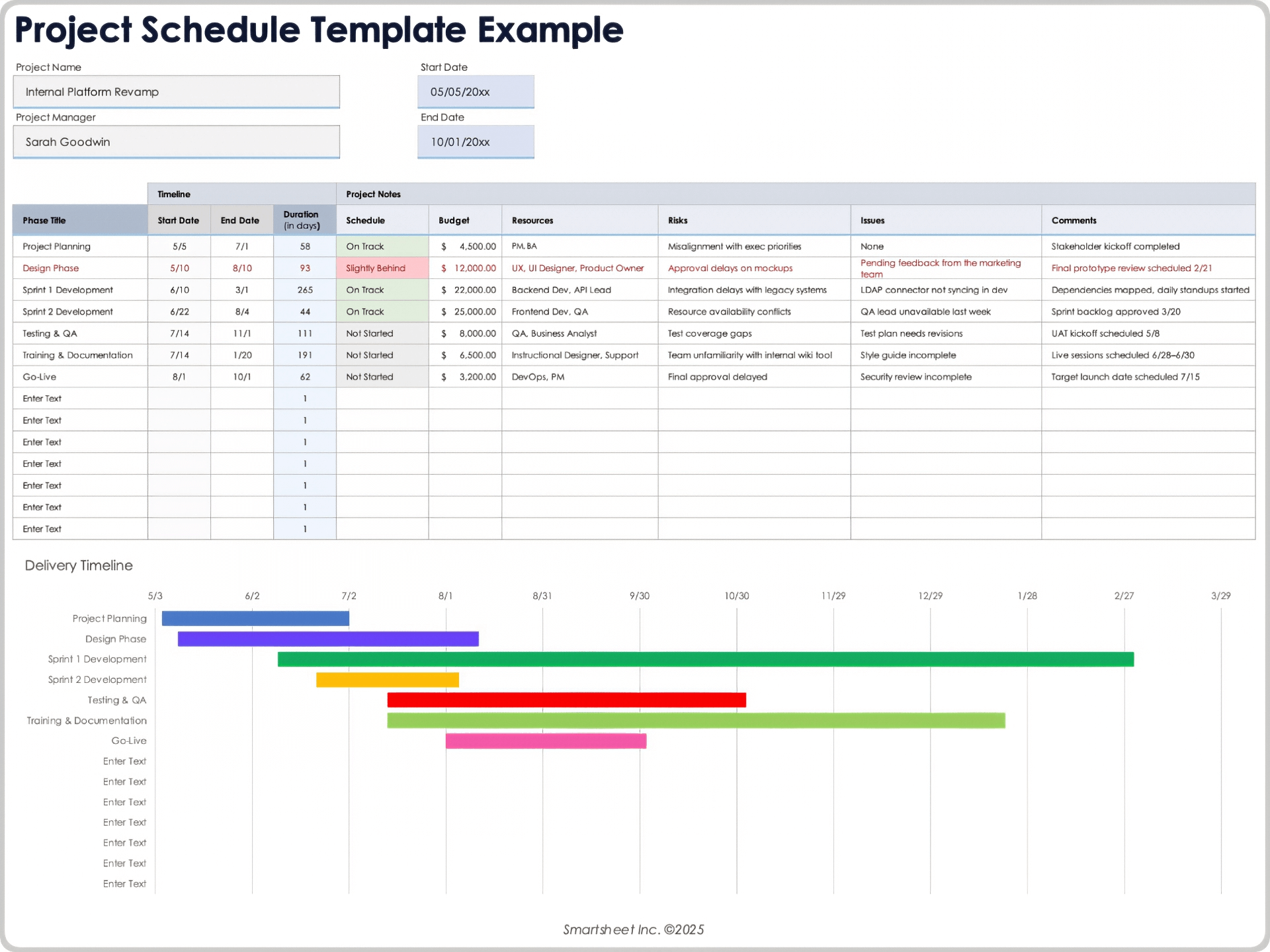 Project Schedule Template Example