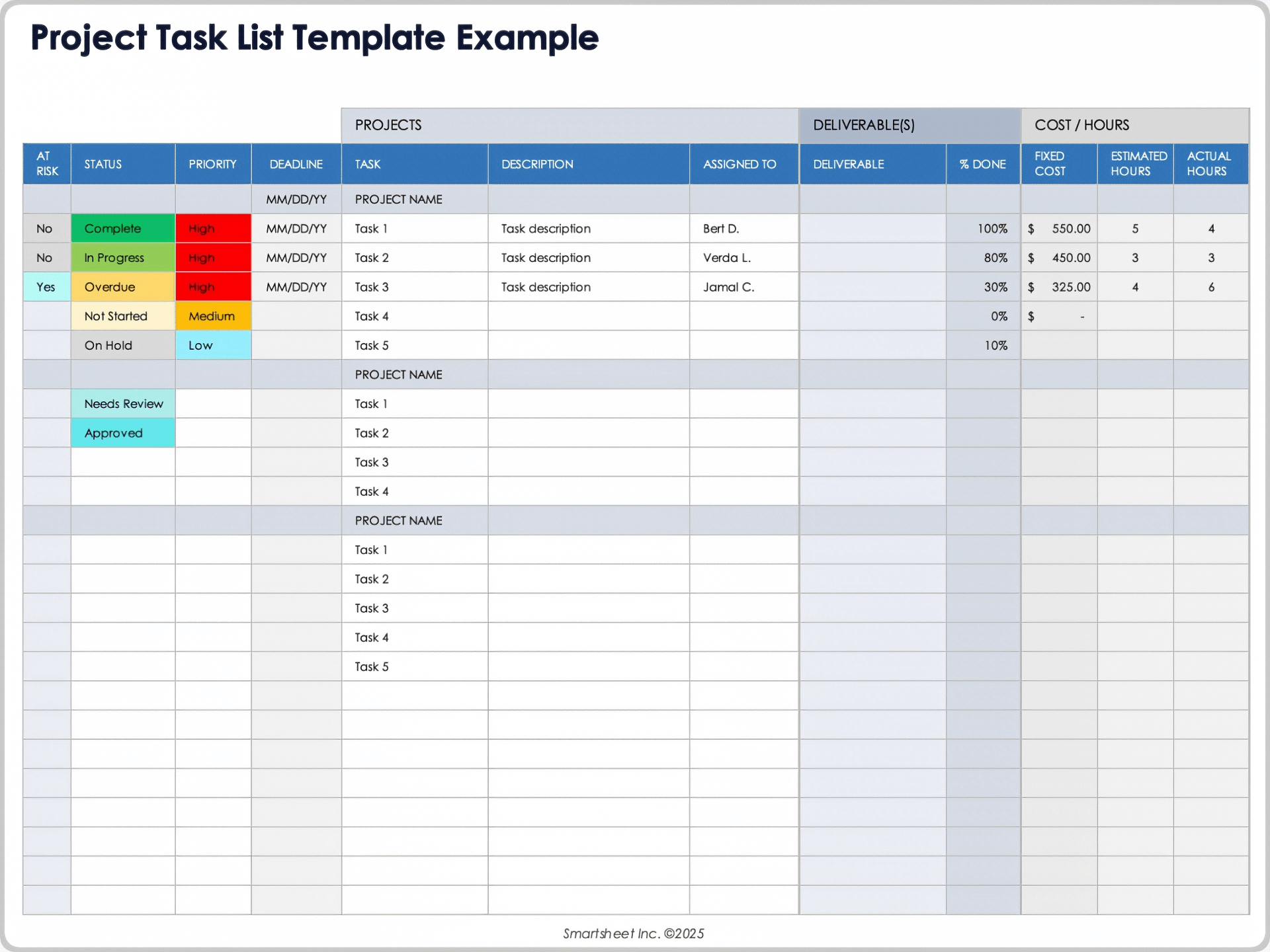 Project Task List Template Example