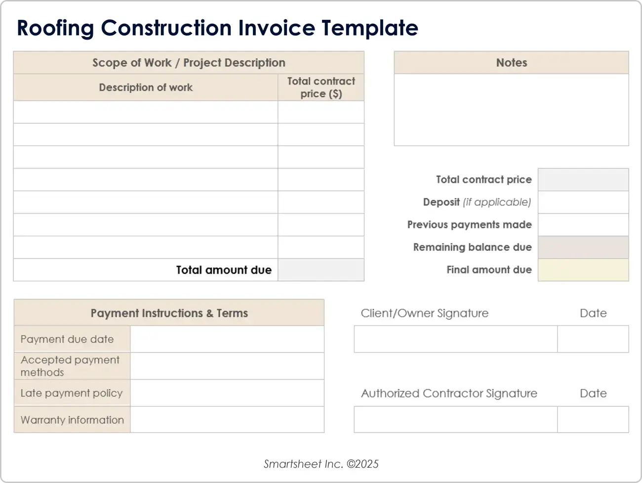 Roofing Construction Invoice Template
