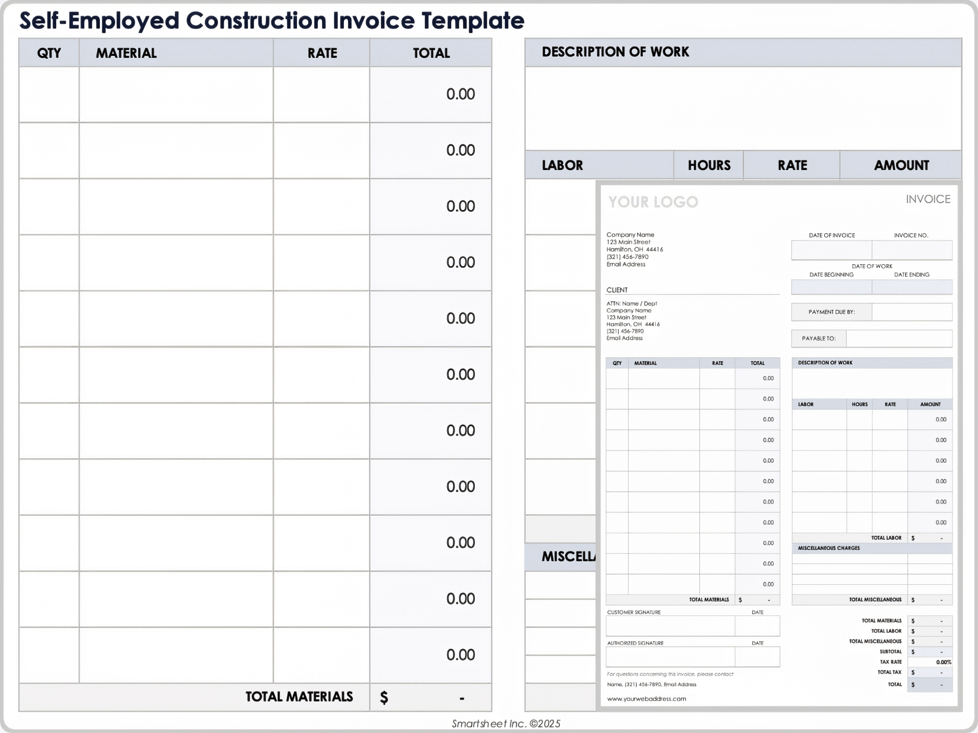 Self Employed Construction Invoice Template