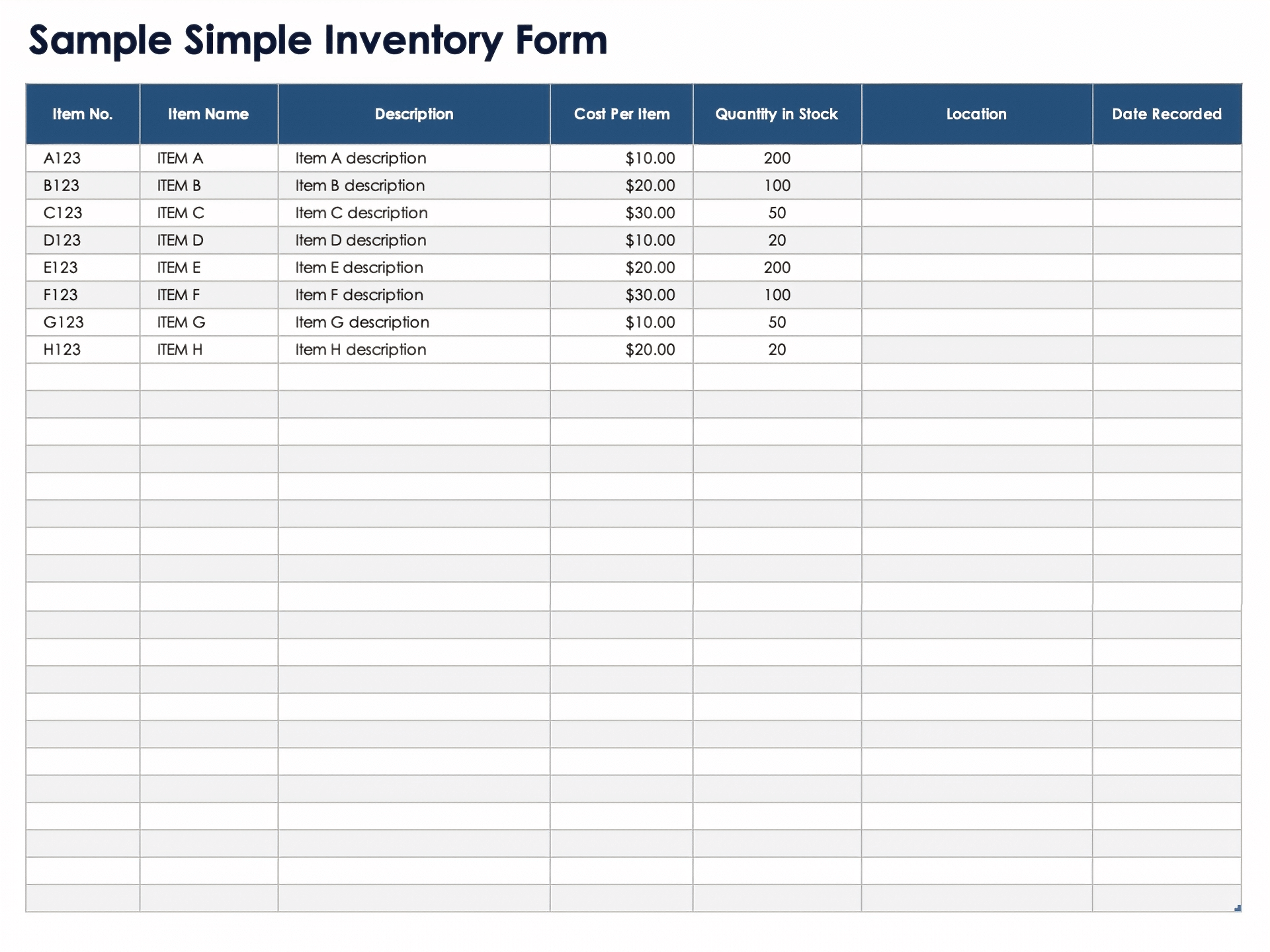 Simple Inventory Form