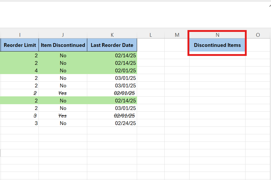 add discontinued items column