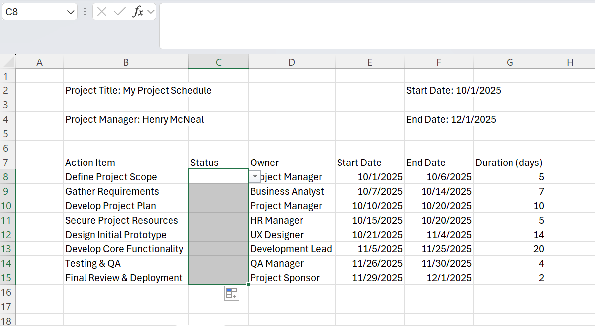 click and drag status validation