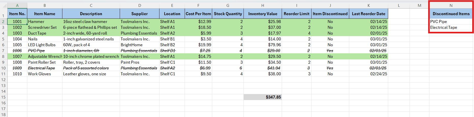discontinued items list