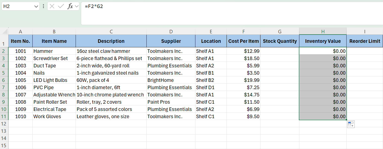 drag inventory value formula