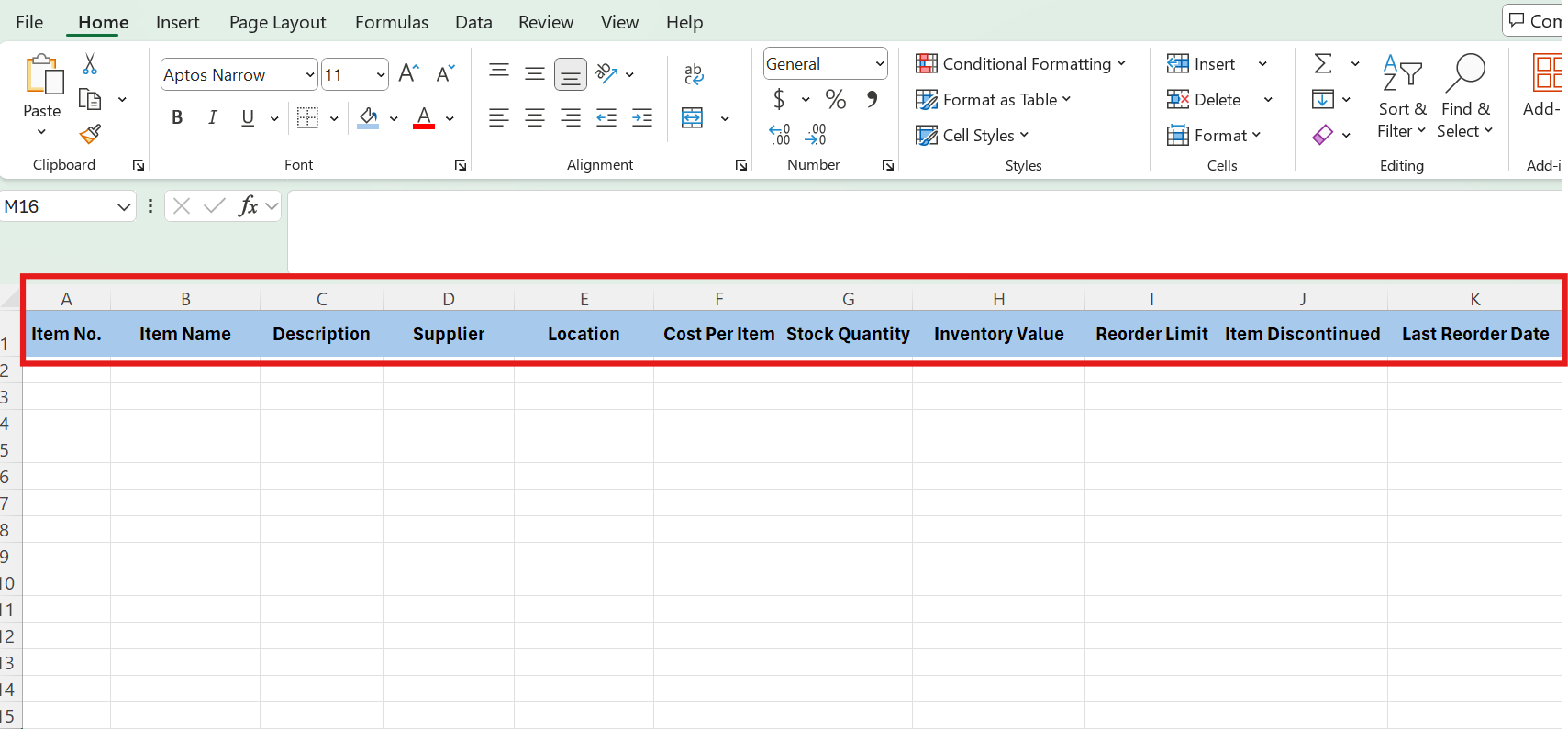 enter column headers