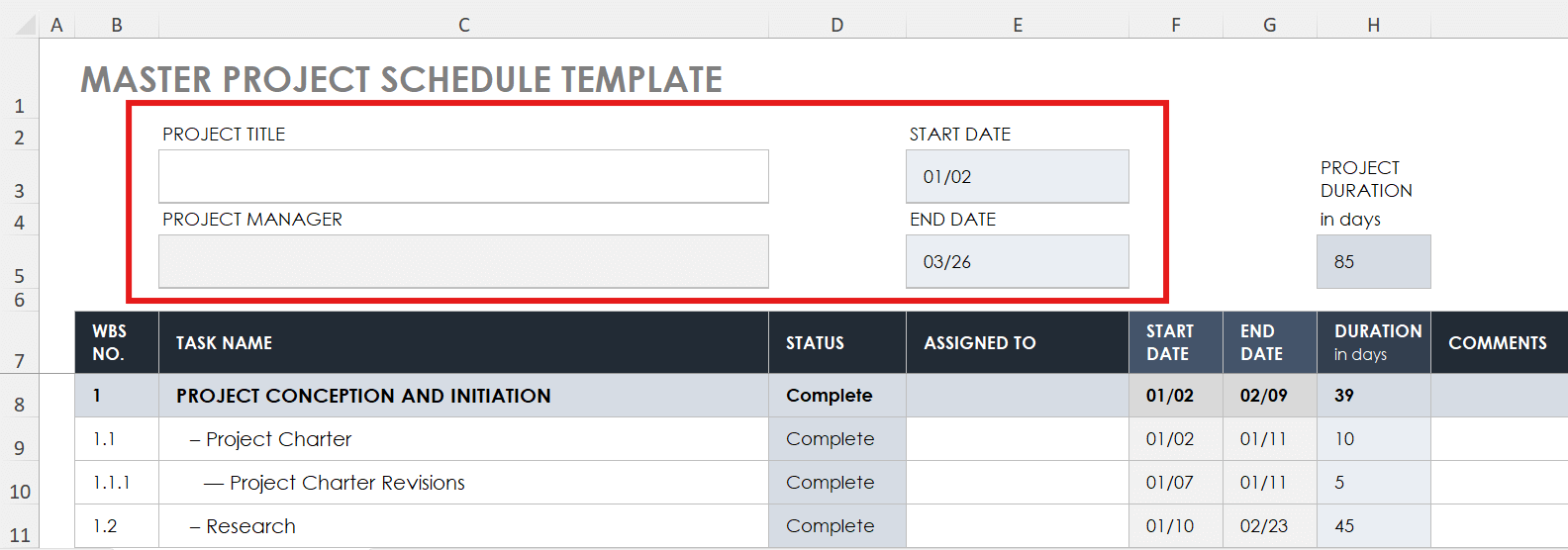 enter project details template