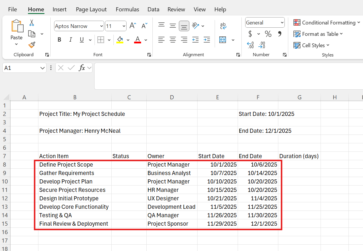 enter project details