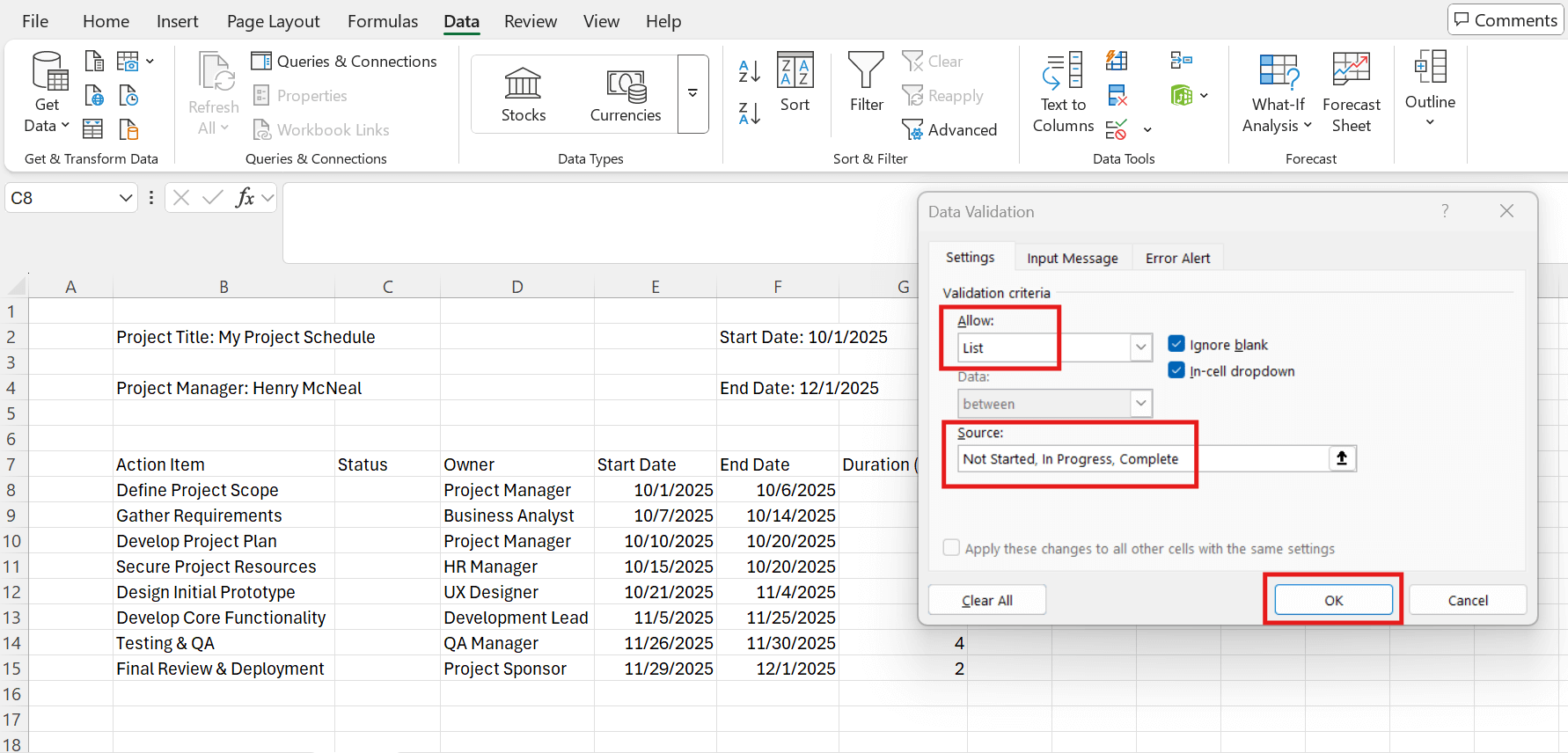 enter status source list