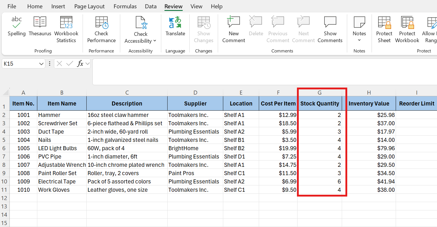 enter stock quantities