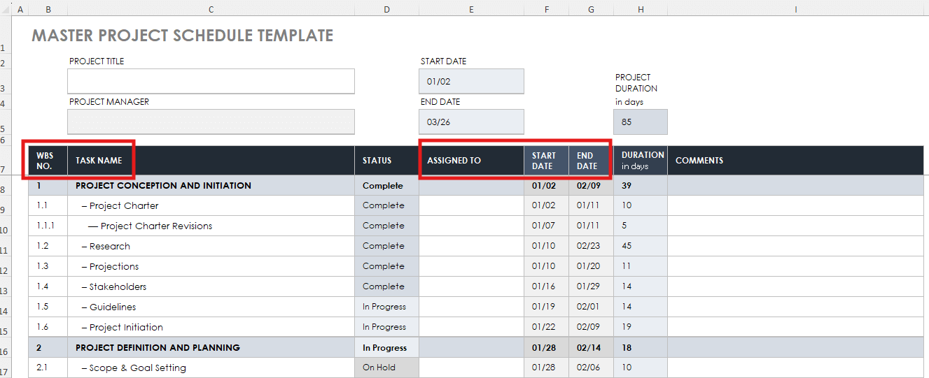 enter tasks names template
