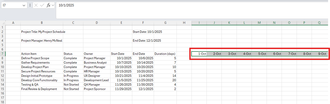enter timeline dates