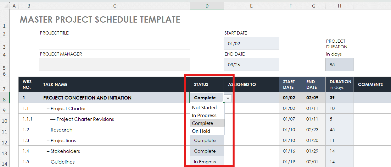 status column template