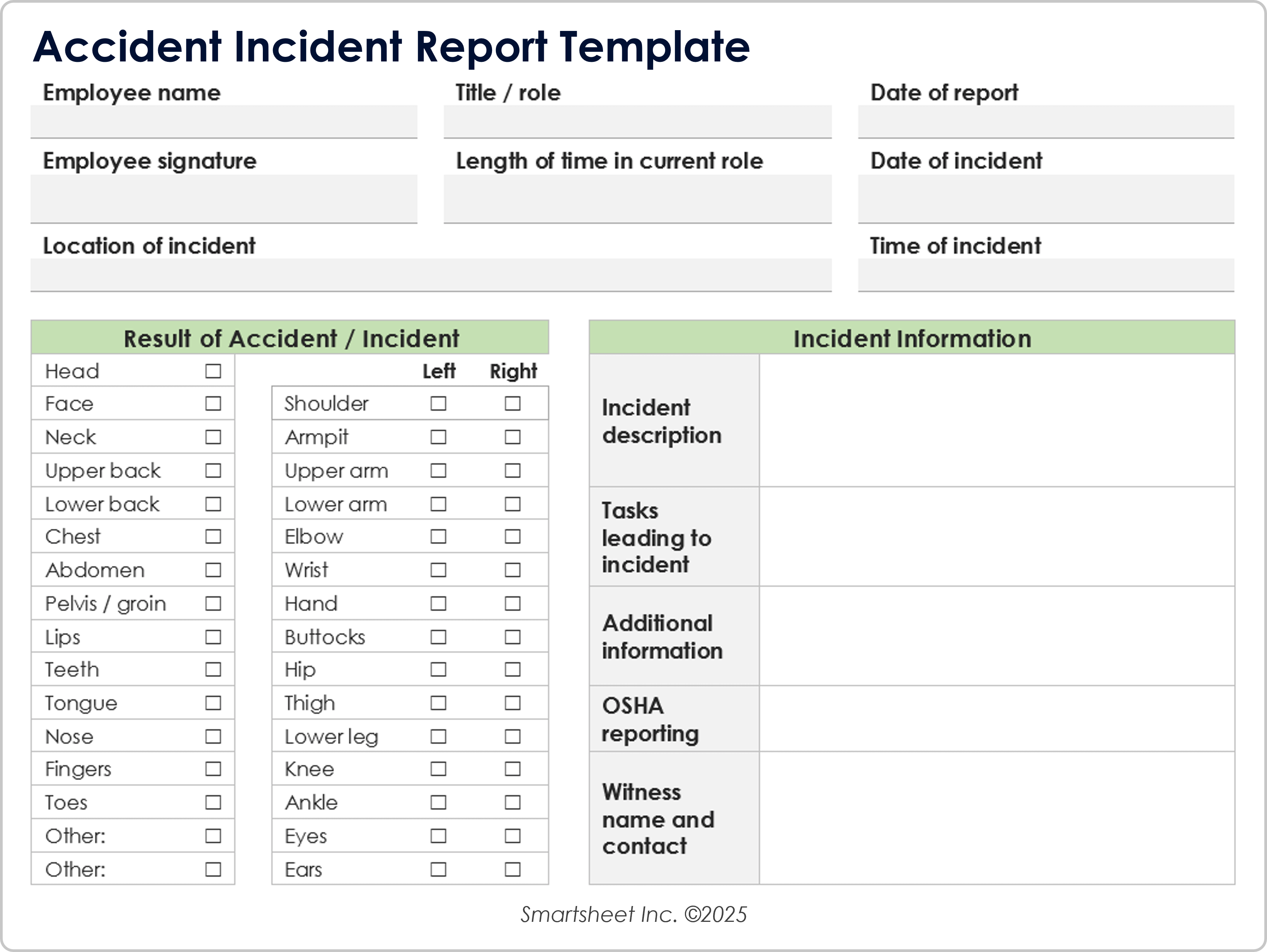 Accident Incident Report Template