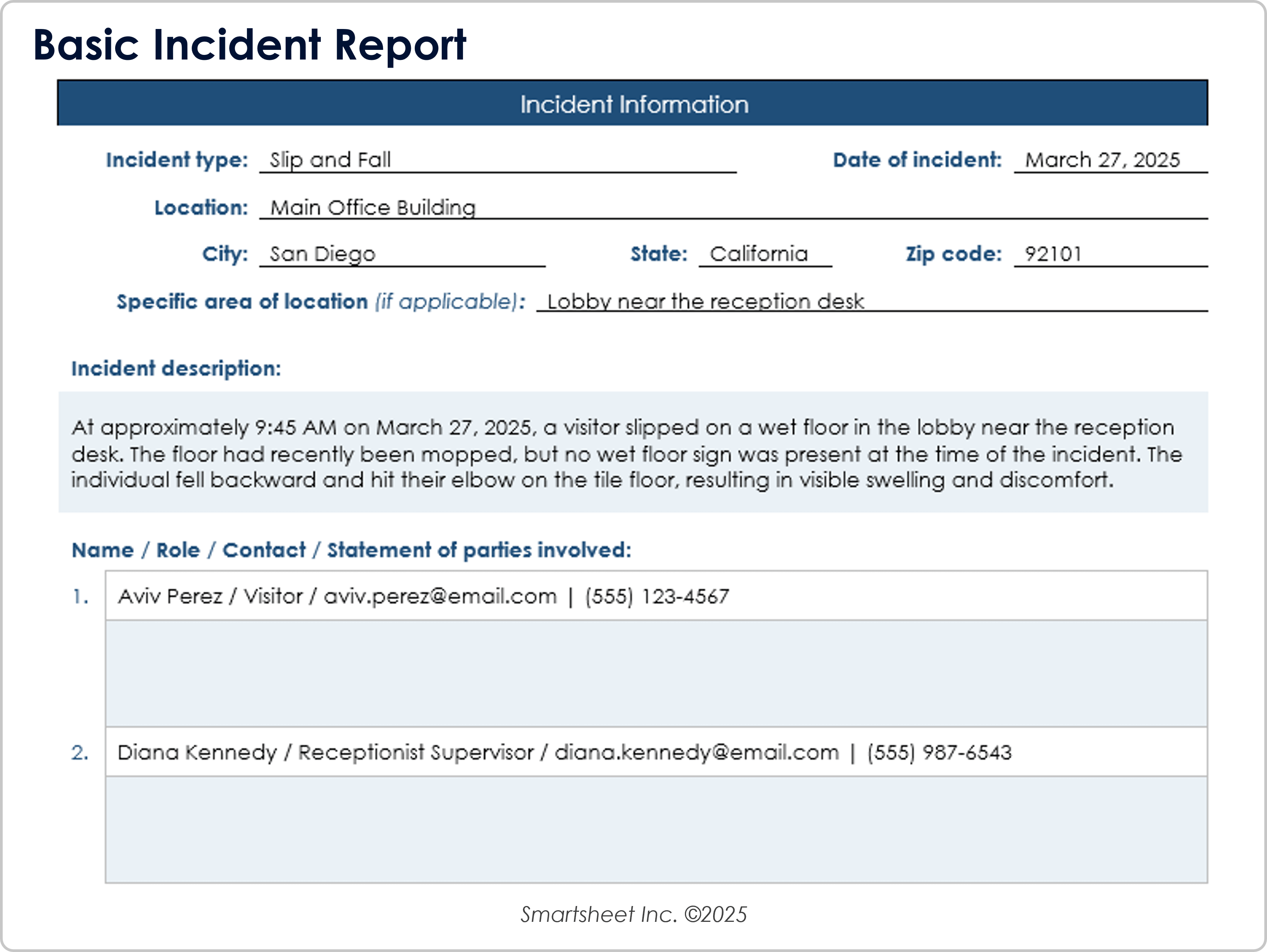 Basic Incident Report Template