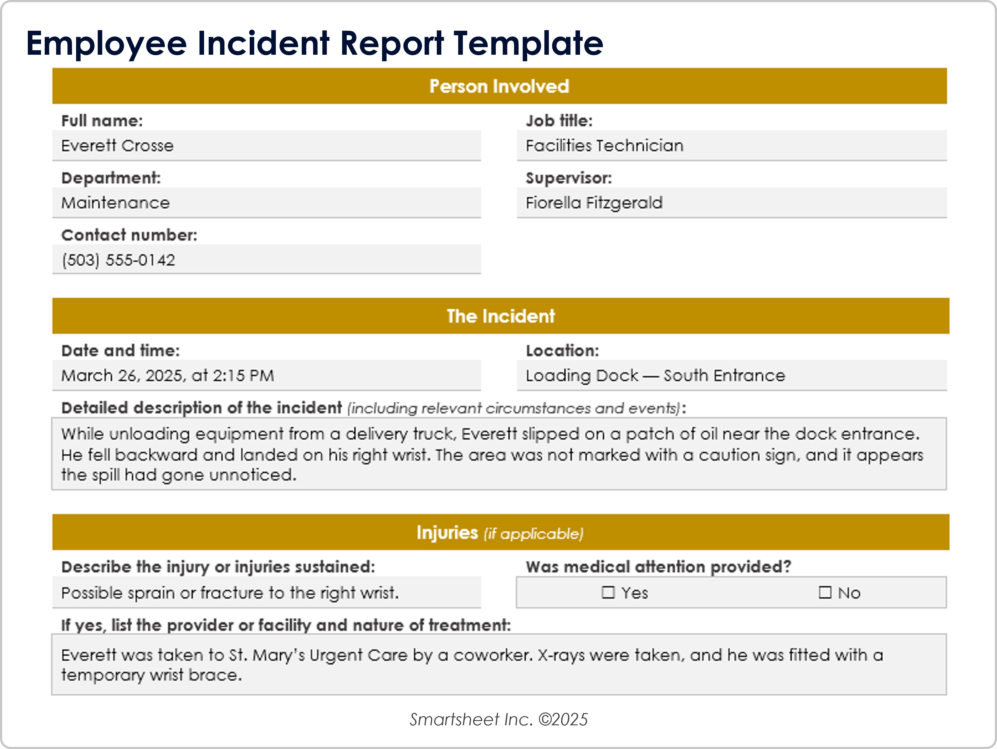 Employee Incident Report Template