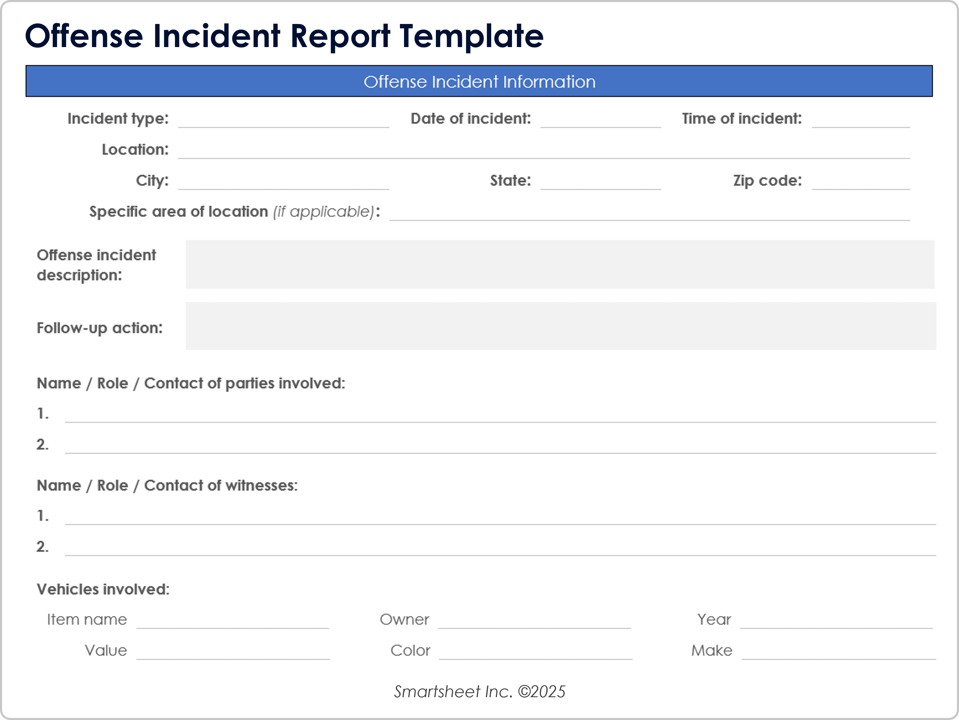 Offense Incident Report Template