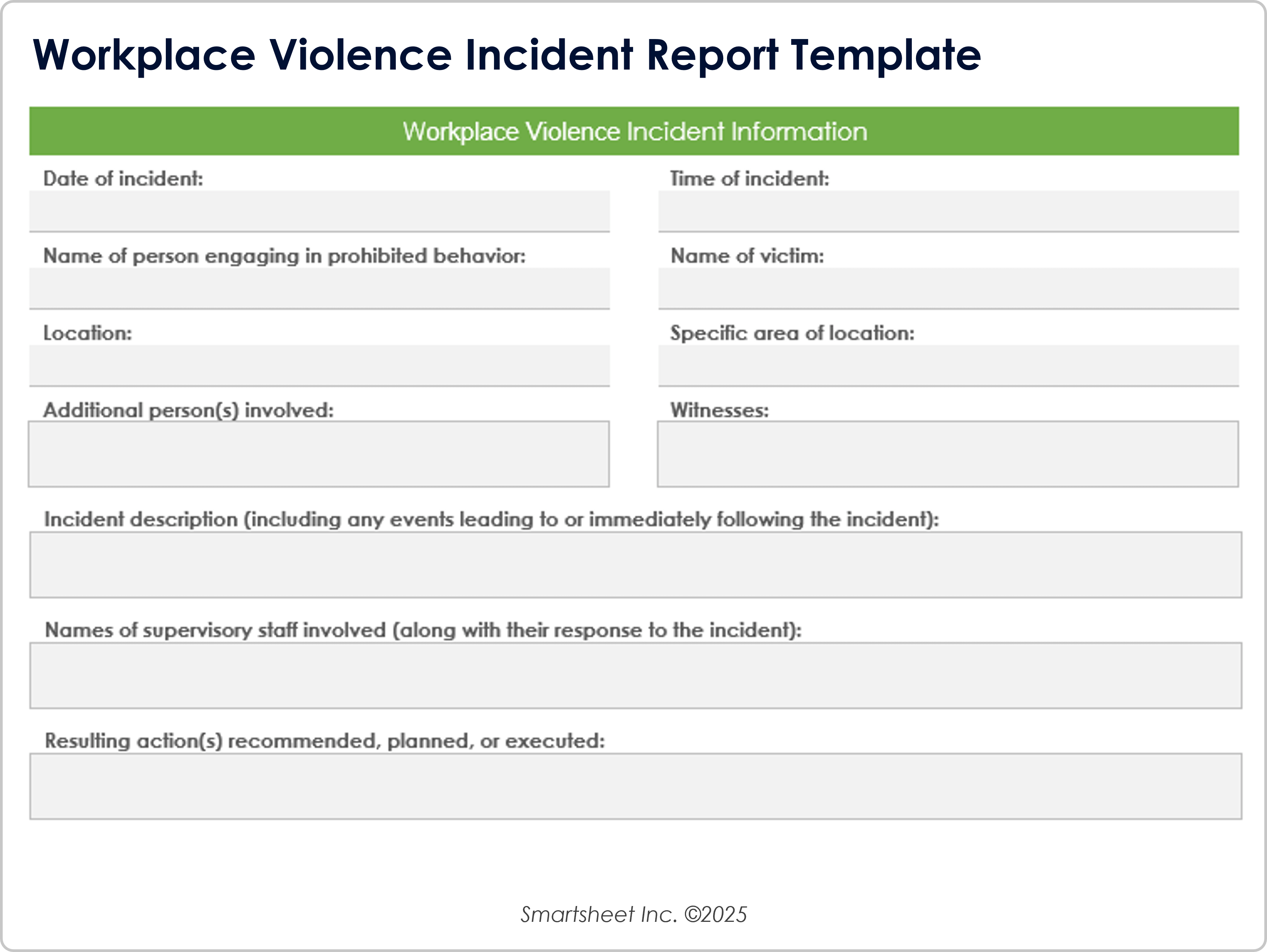Workplace Violence Incident Report Template