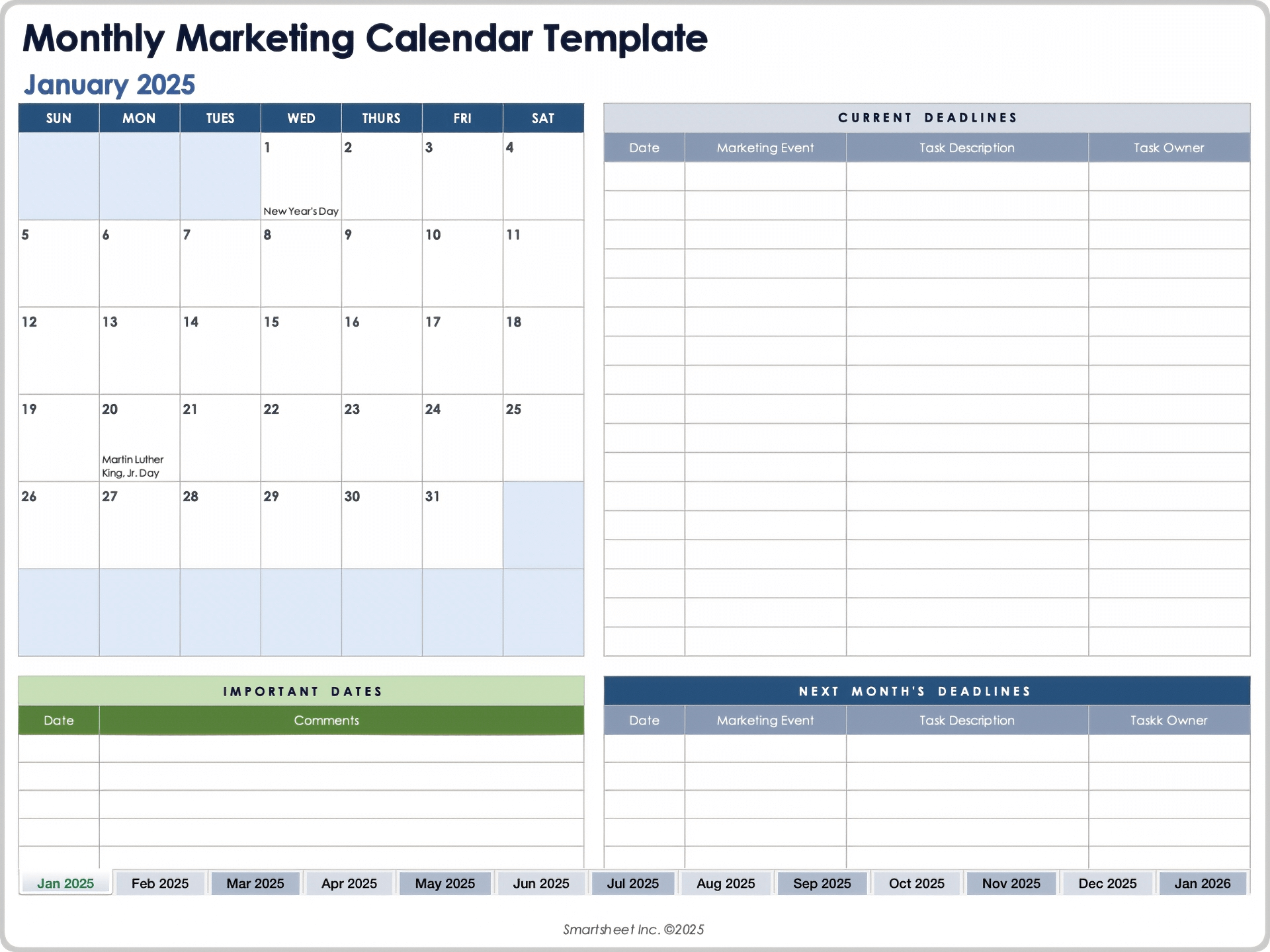 2025 Monthly Marketing Calendar Template