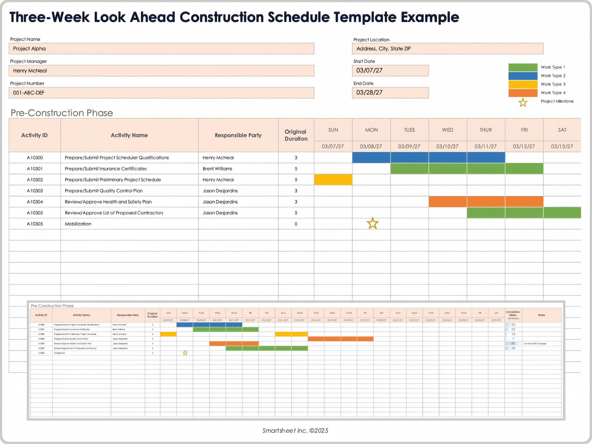 3 Week Look Ahead Construction Schedule Template 10669 Example