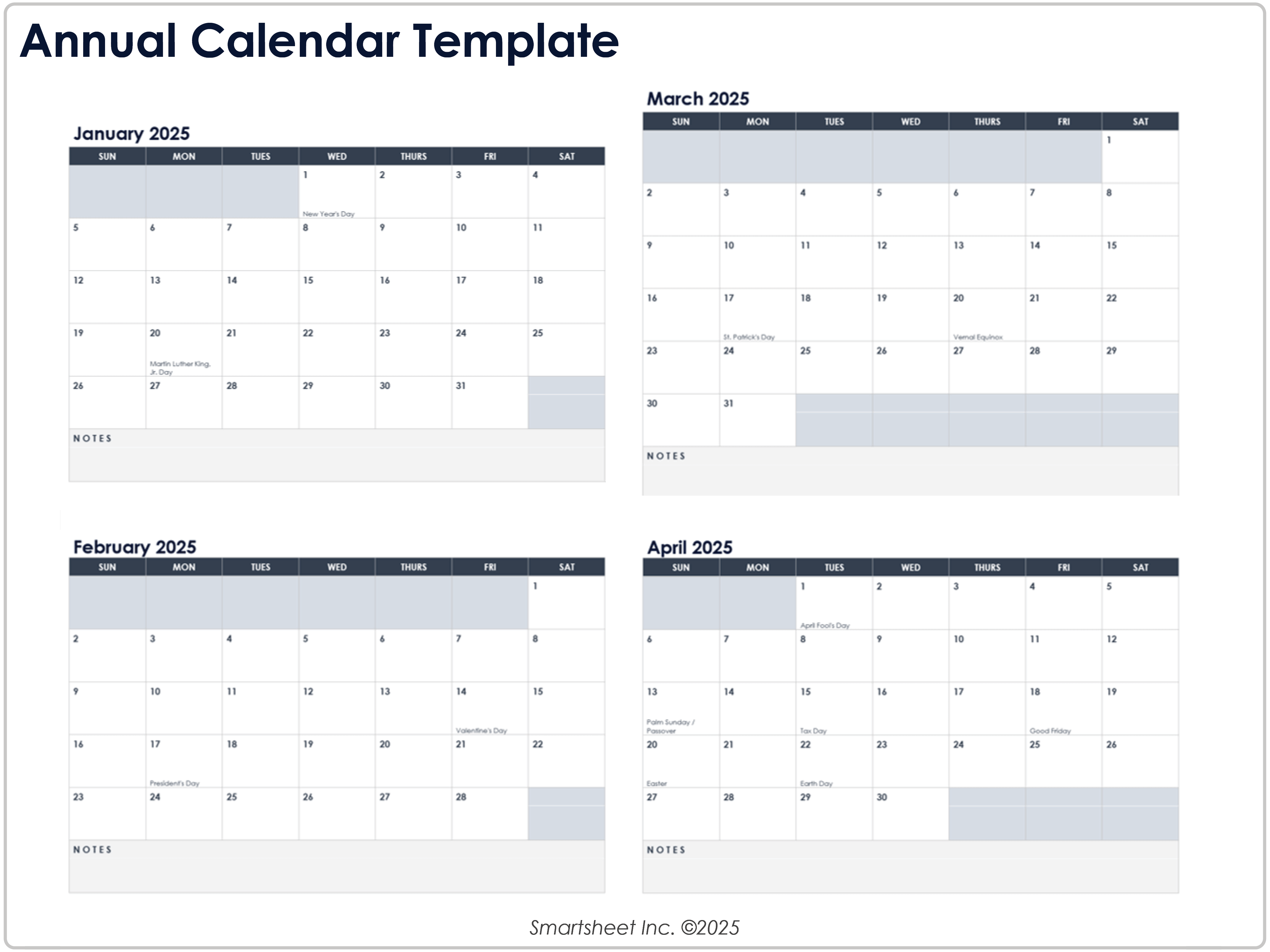 Annual Calendar Template 8781