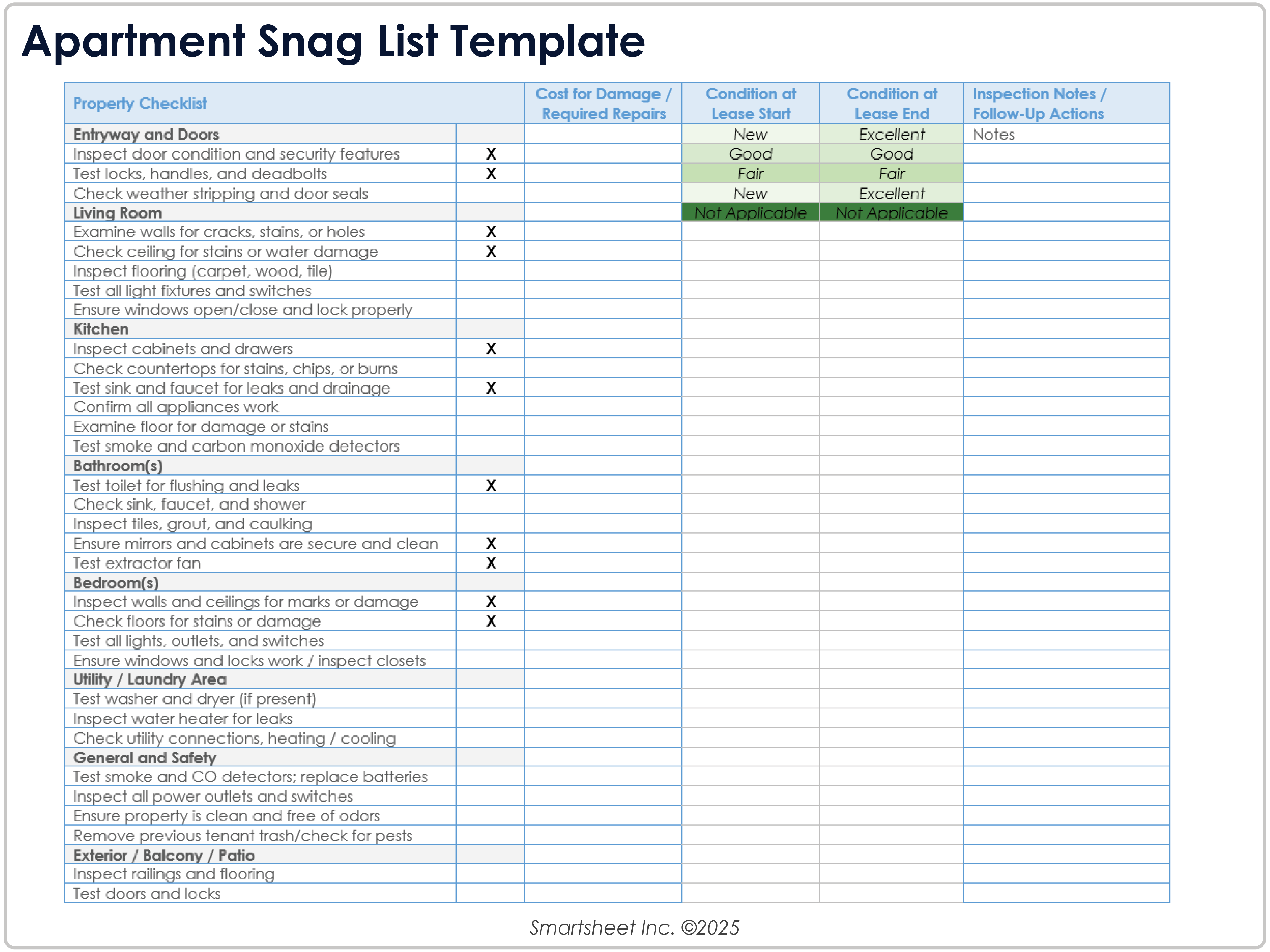 Apartment Snag List Template