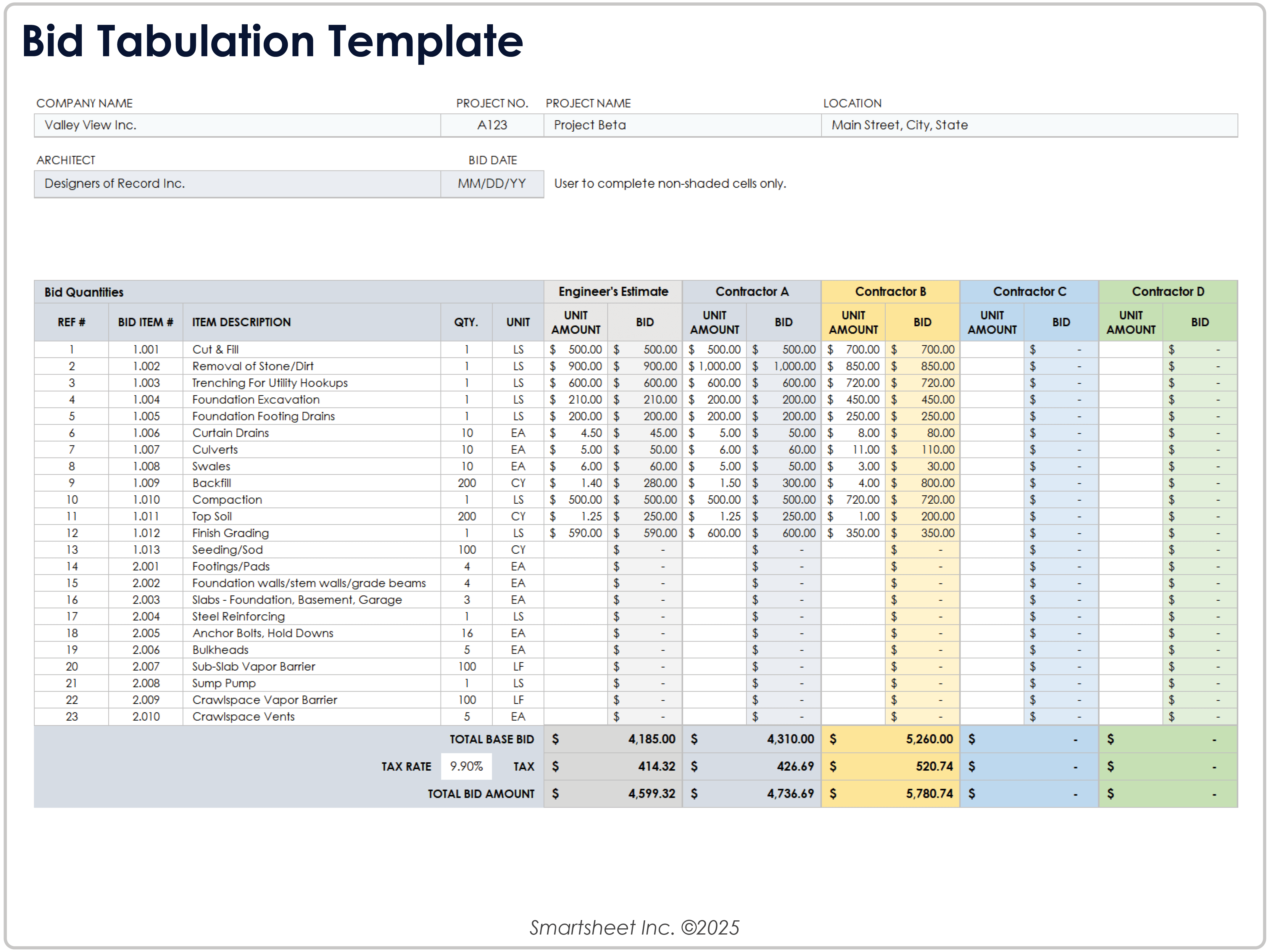 Bid Tabulation Template