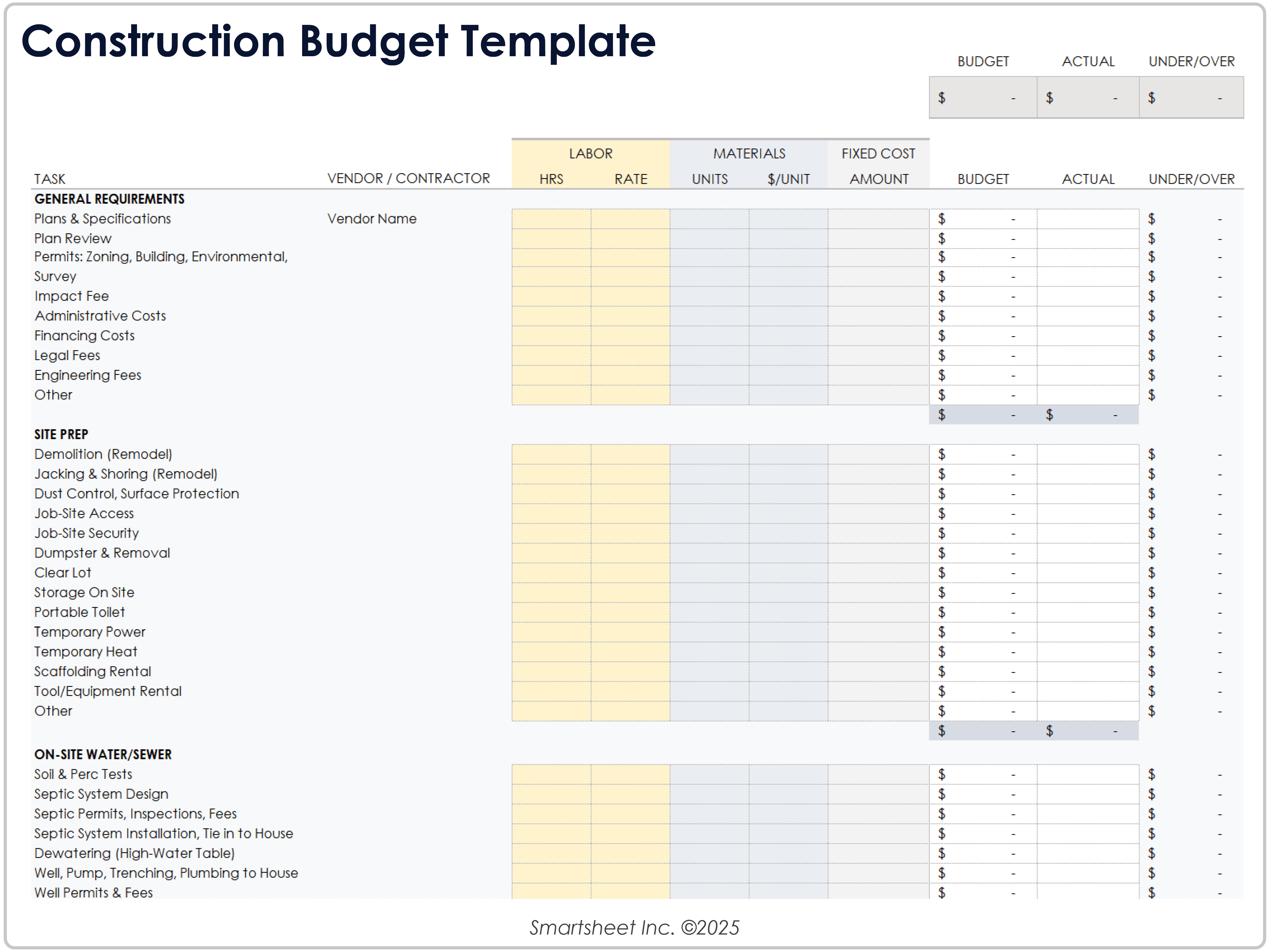 Construction Budget Template