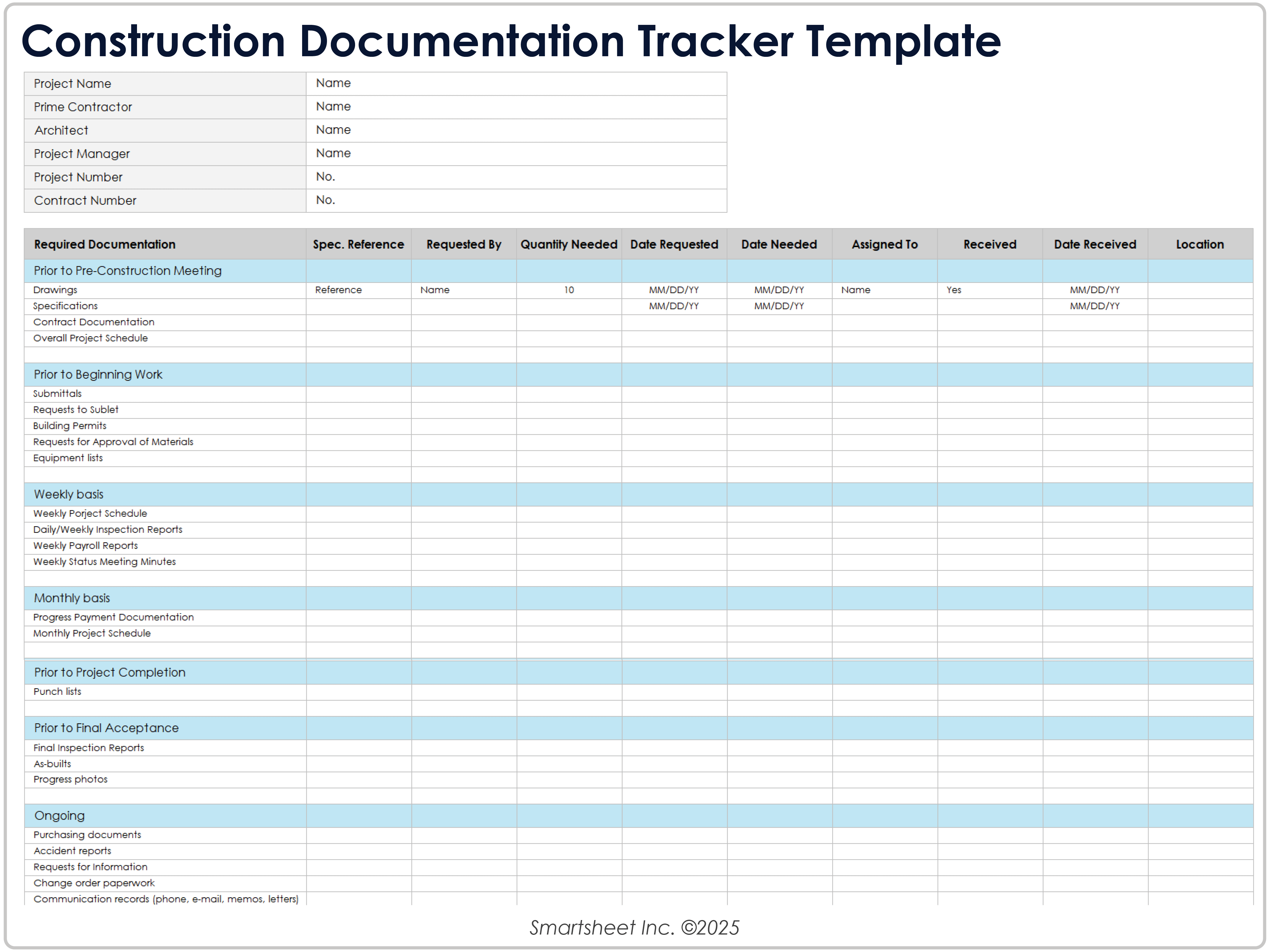 Construction Documentation Tracker Template