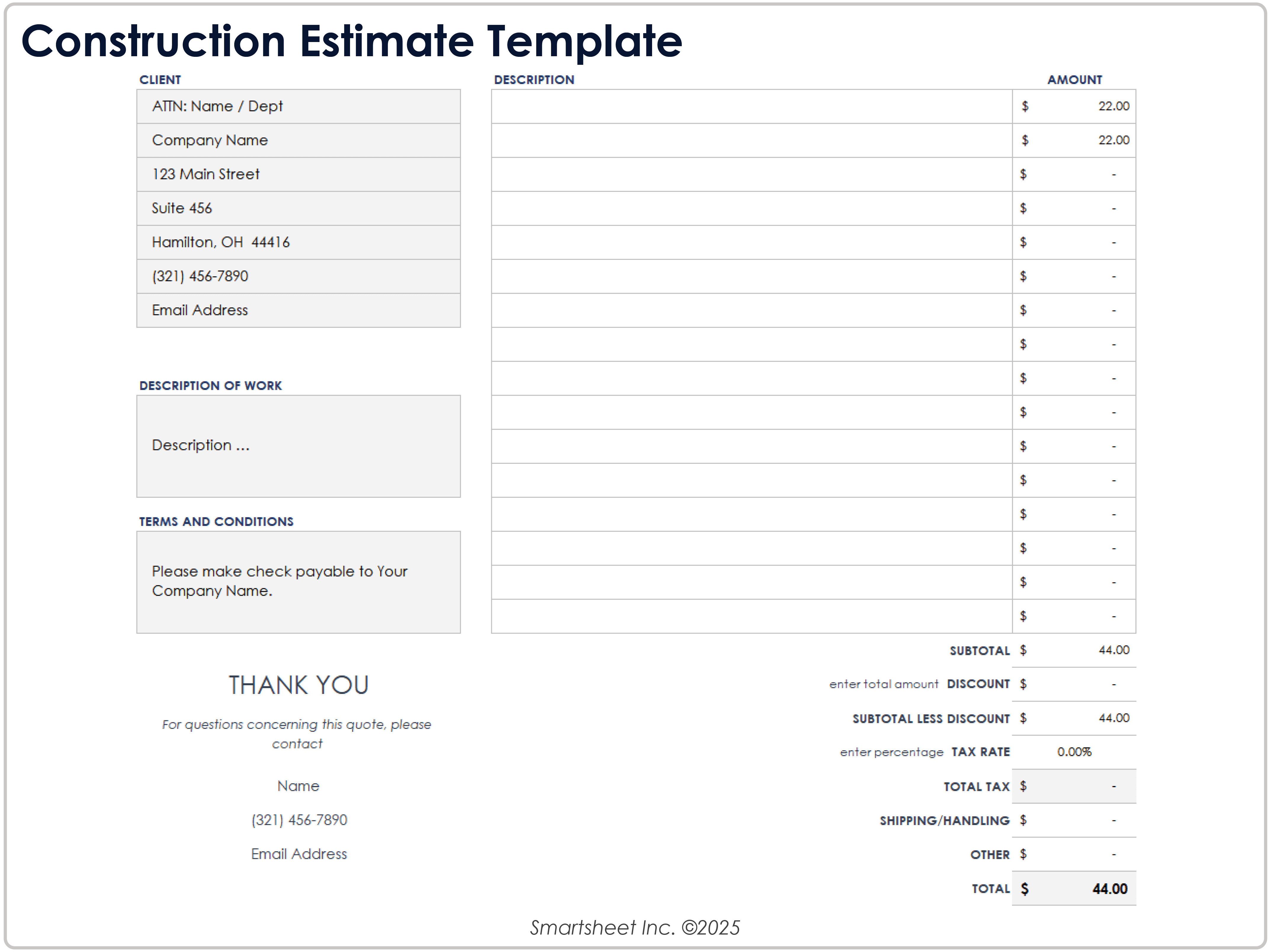 Construction Estimate Template