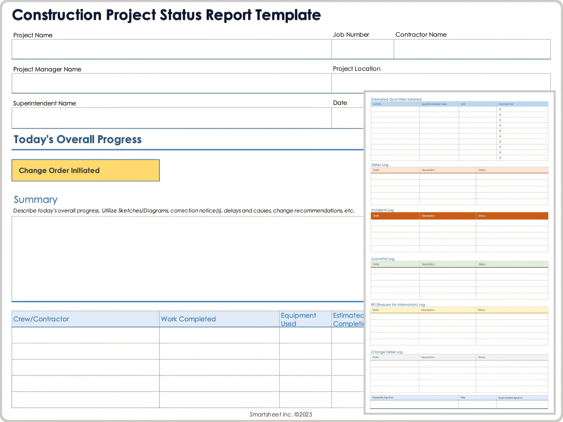 Construction Project Status Report Template