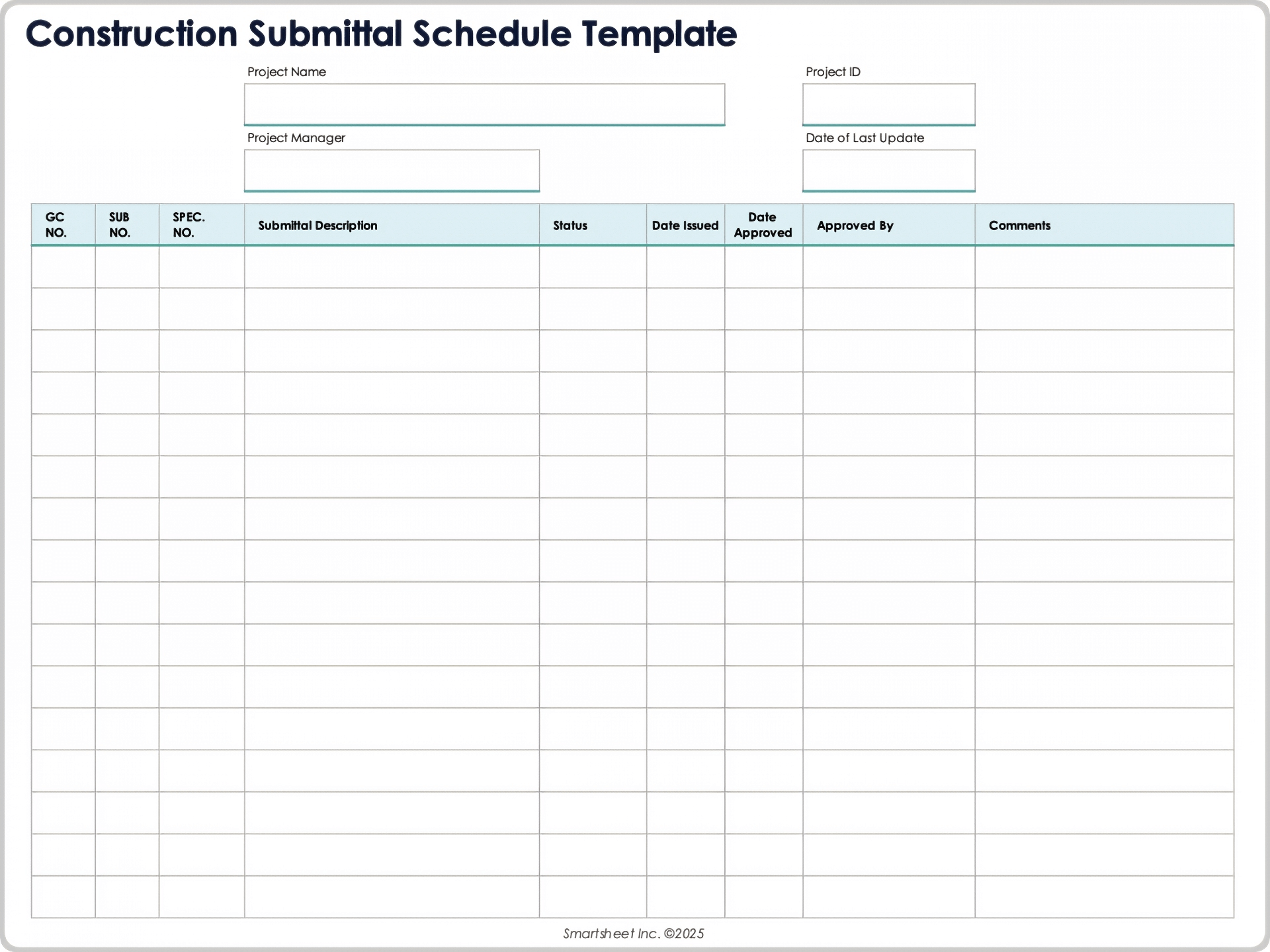 Construction Submittal Schedule 10669 Template