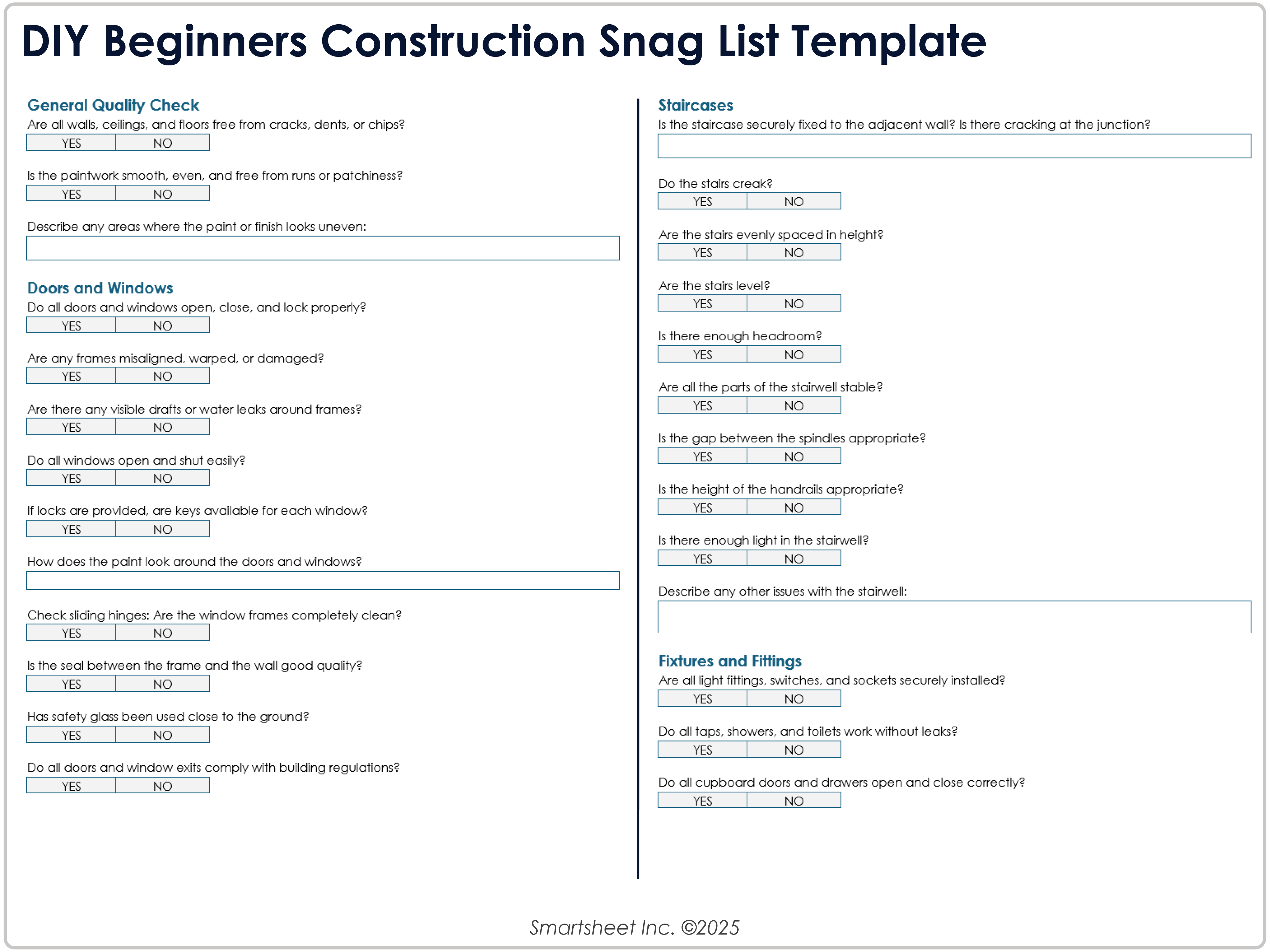 DIY Beginners Construction Snag List Template