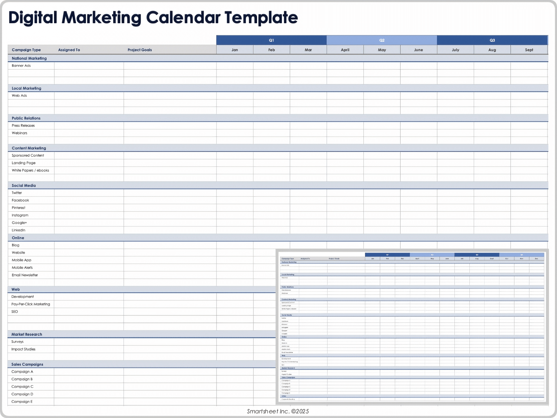 Digital Marketing Calendar Template