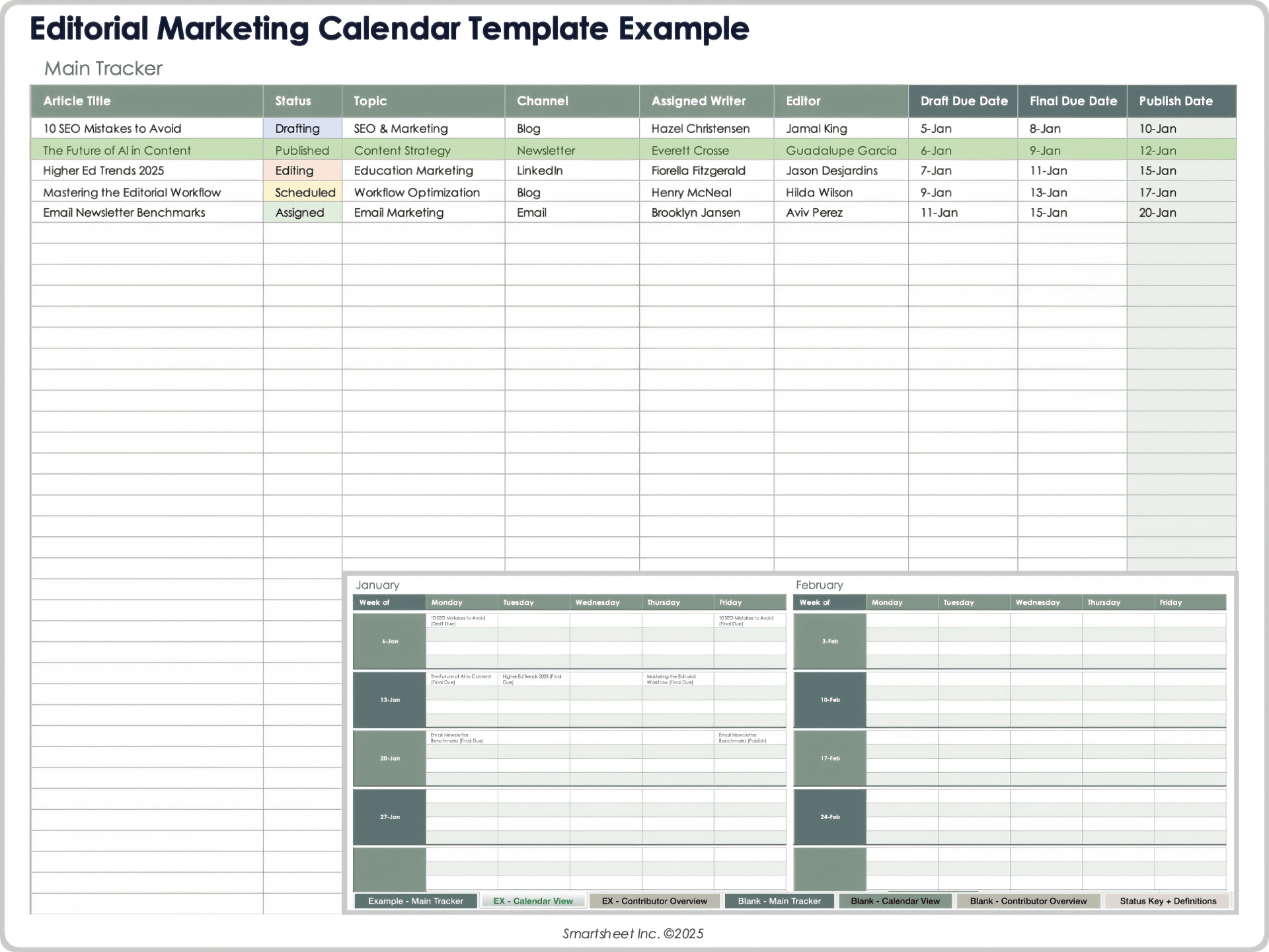 Editorial Marketing Calendar Template Example
