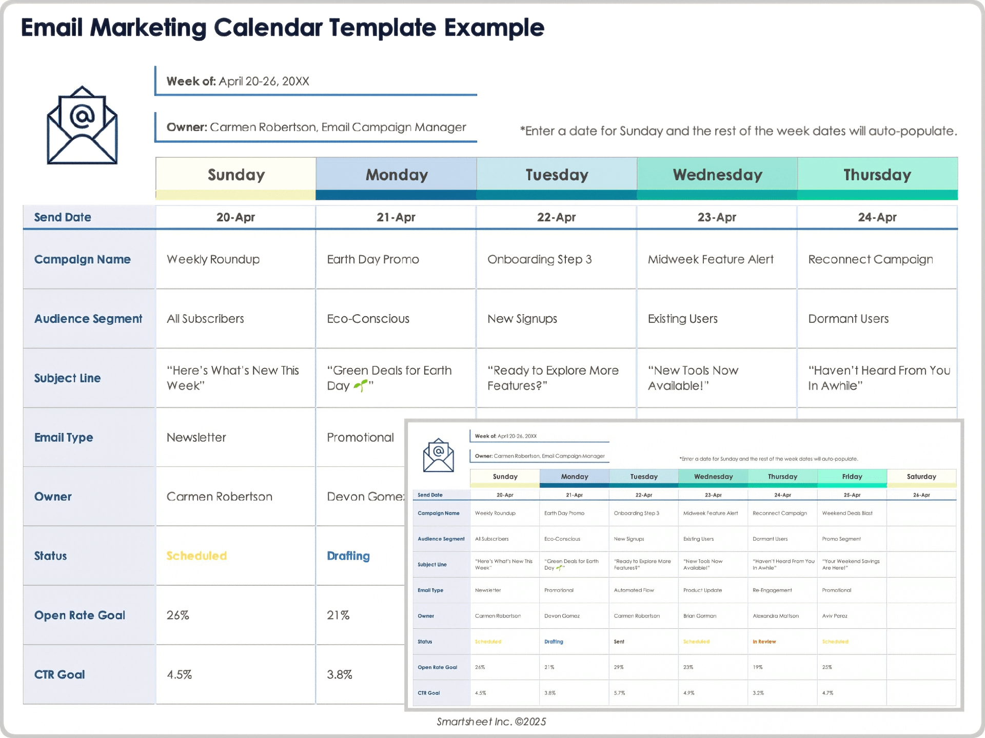 Email Marketing Calendar Template Example