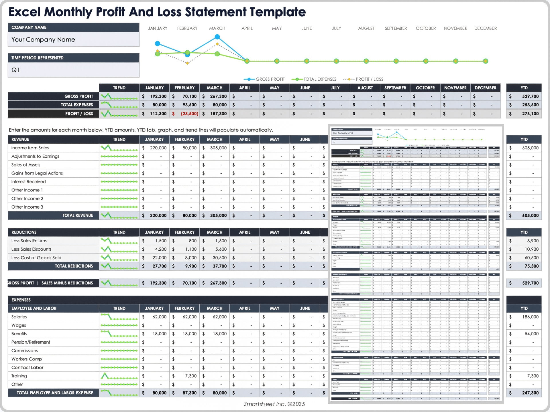 Excel Monthly Profit and Loss Statement Template 12375