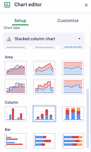 Google Sheets inventory template bar chart editor