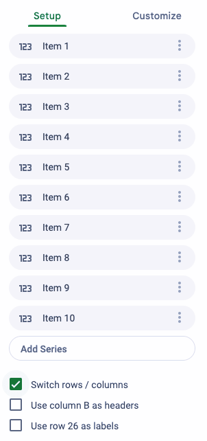 Google Sheets inventory template bar chart switch rows columns